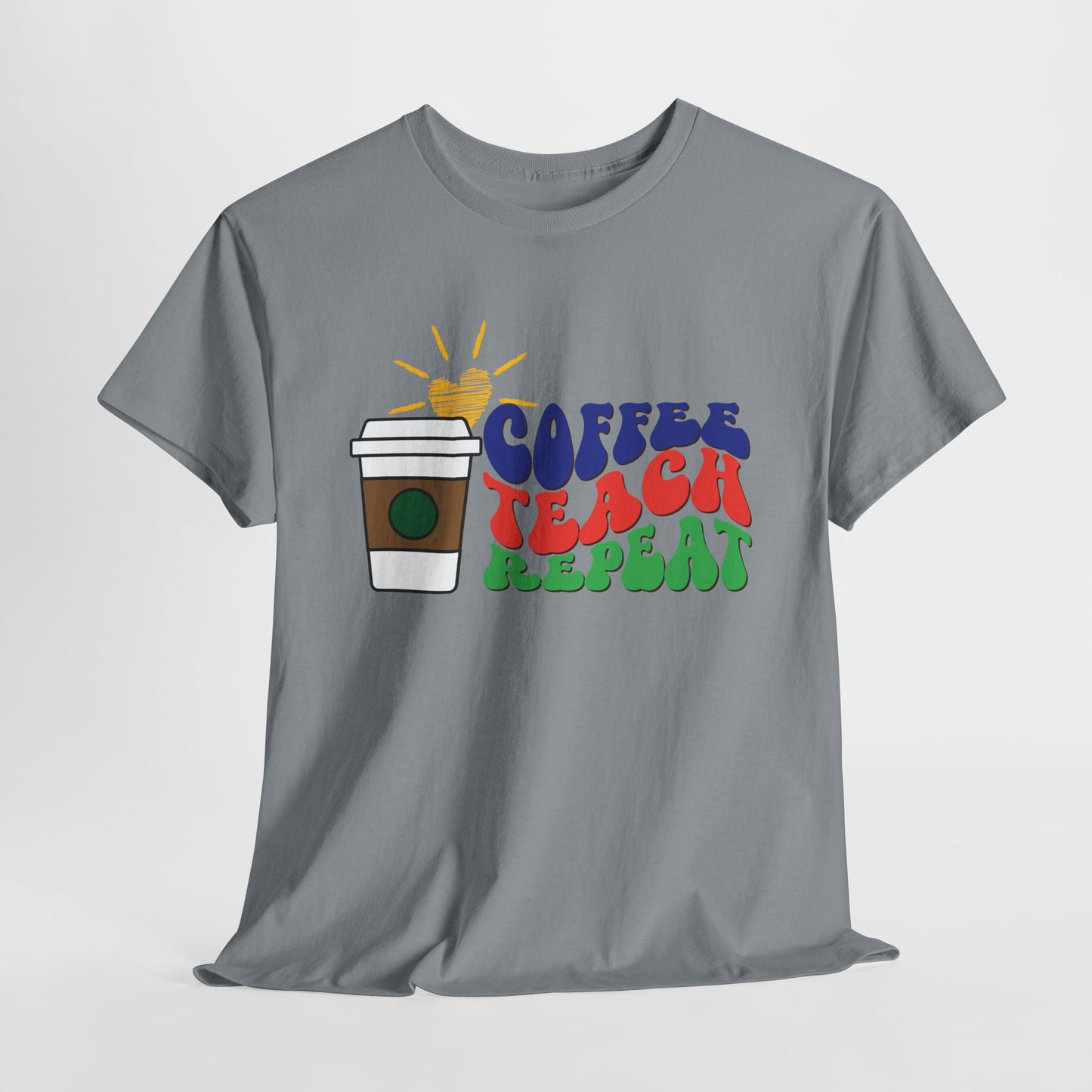 Teen/Adult Unisex Coffee. Teach. Repeat. Tee – Groovy Retro Shirt for Teachers