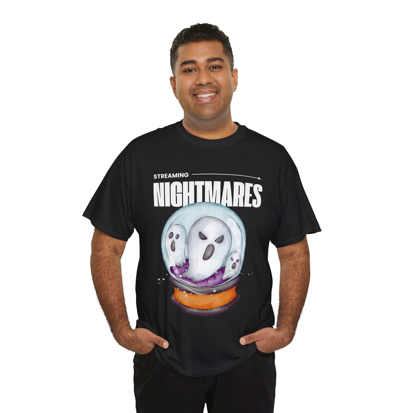 Teen/Adult Unisex "Streaming Nightmares" Ghost Globe T-Shirt – Haunted Horror Apparel