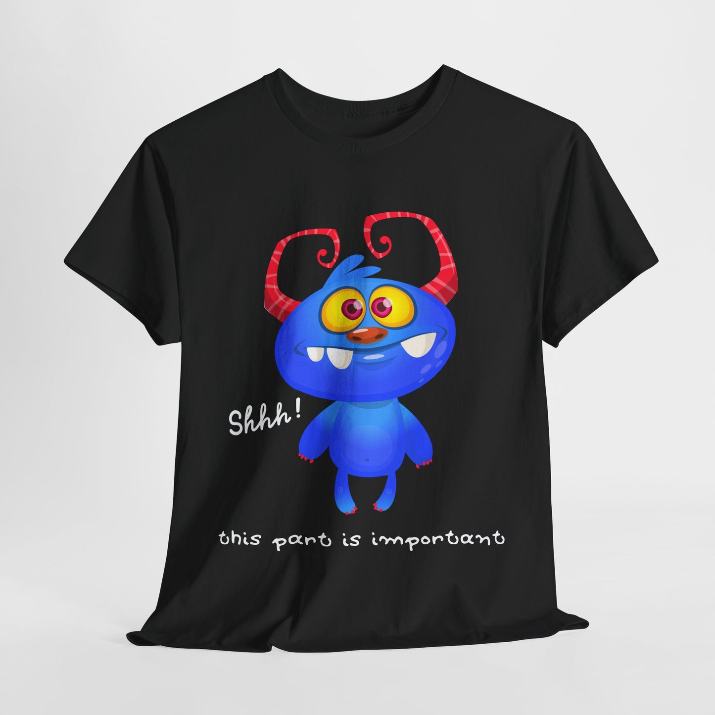 Teen/Adult Unisex “Shhh! This Part Is Important” Tee – Cute Blue Monster Quiet Zone Reading Shirt