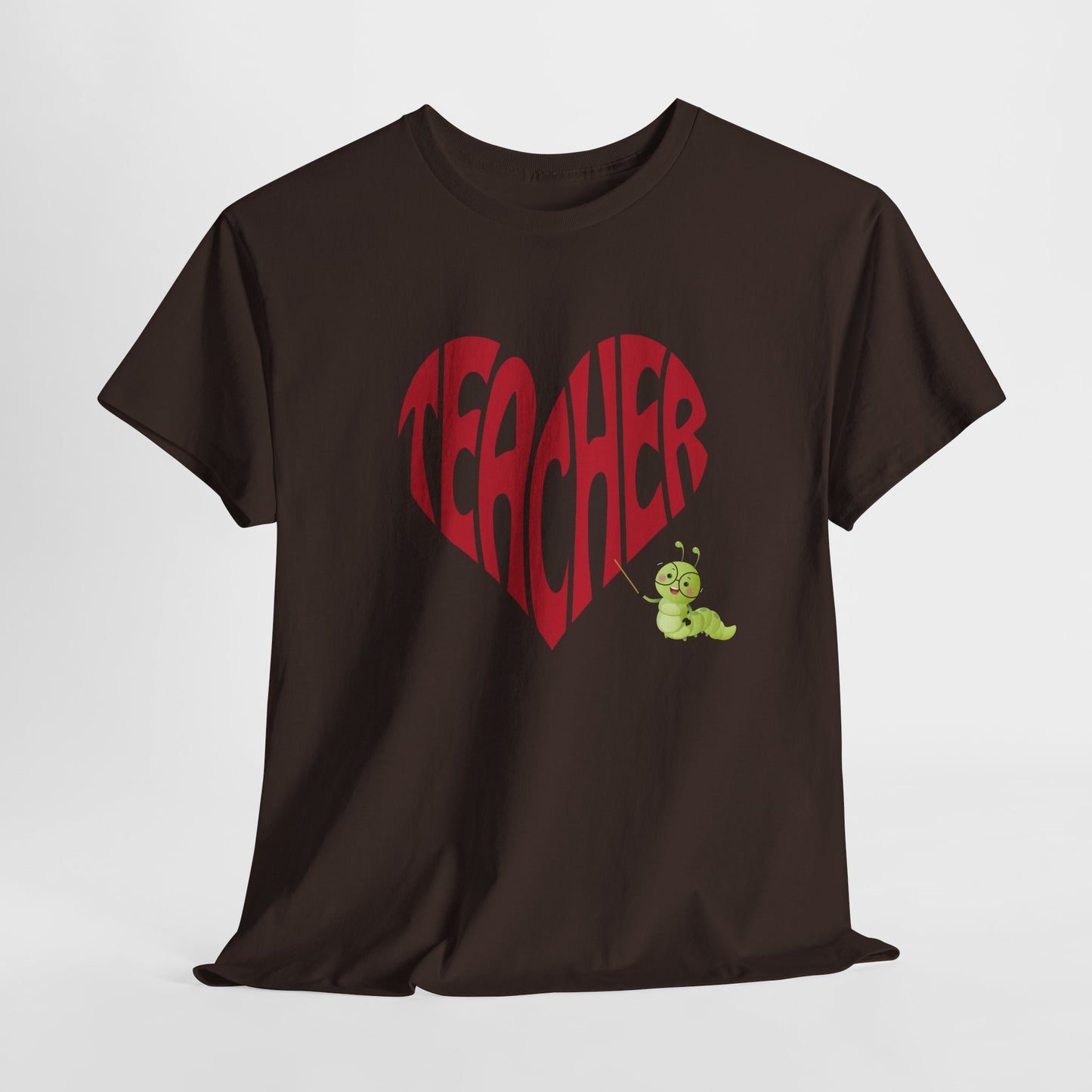 Teen/Adult Unisex Teacher Heart Tee – Retro Style with Bookworm Charm