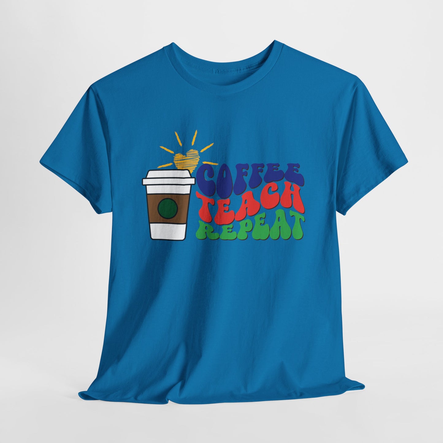 Teen/Adult Unisex Coffee. Teach. Repeat. Tee – Groovy Retro Shirt for Teachers