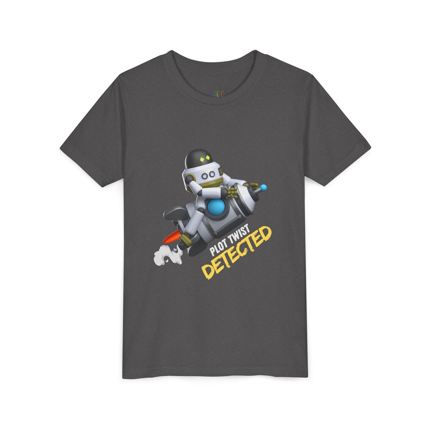 Youth Plot Twist Detected Tee β Rocket-Bot Shirt for Curious Readers For kids who zoom through stories and spot every twist!