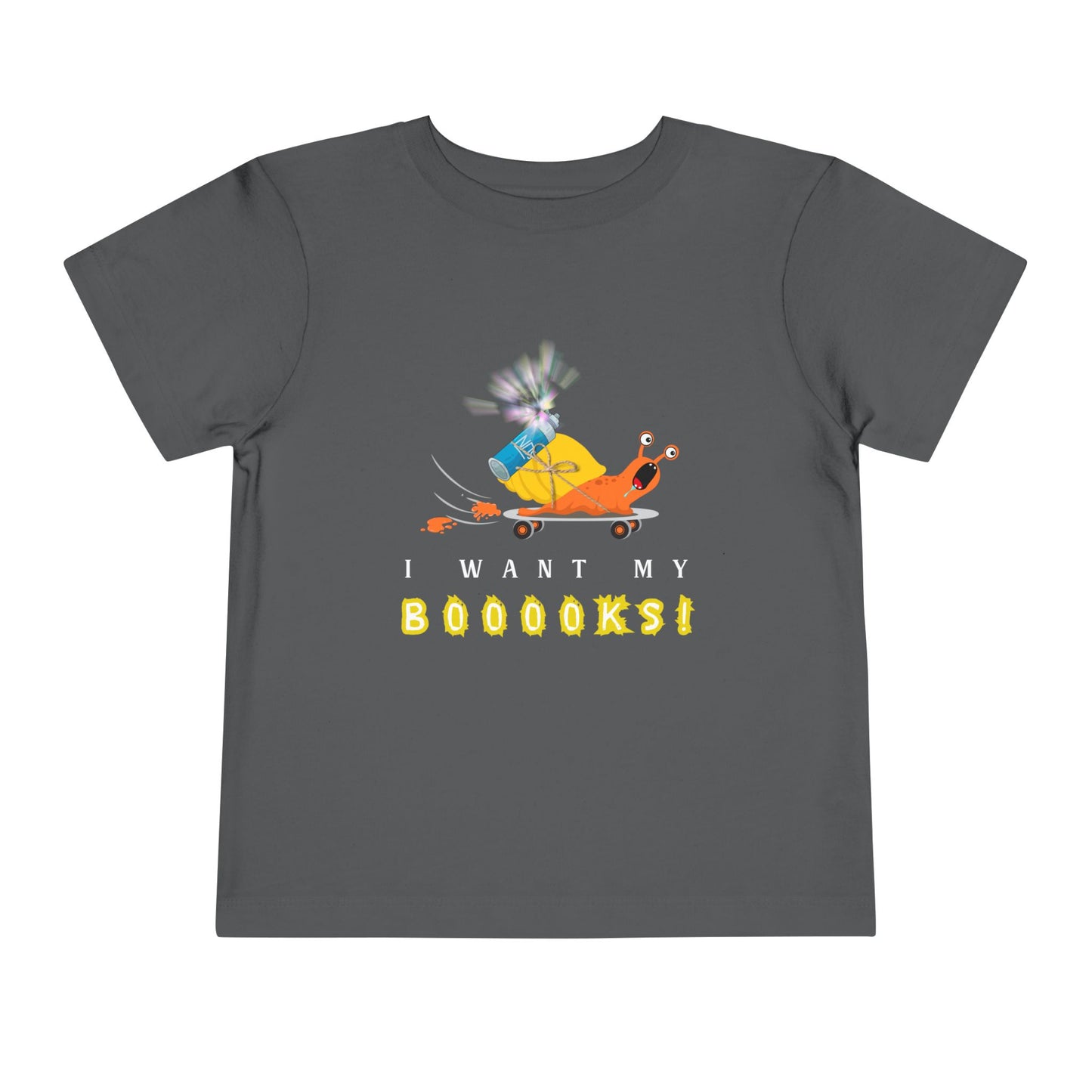 Toddler I Want My Booooks! Snail Tee – Funny Reading Shirt for Kids Who Zoom to Storytime