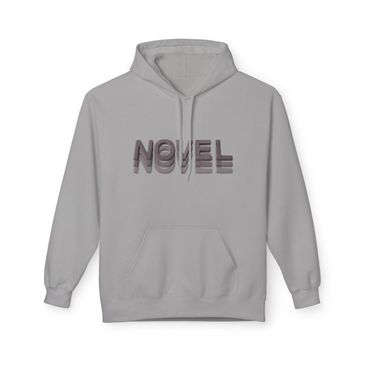 Light gray hoodie featuring the word “NOVEL” in a layered shadow-style font, creating a modern literary effect.