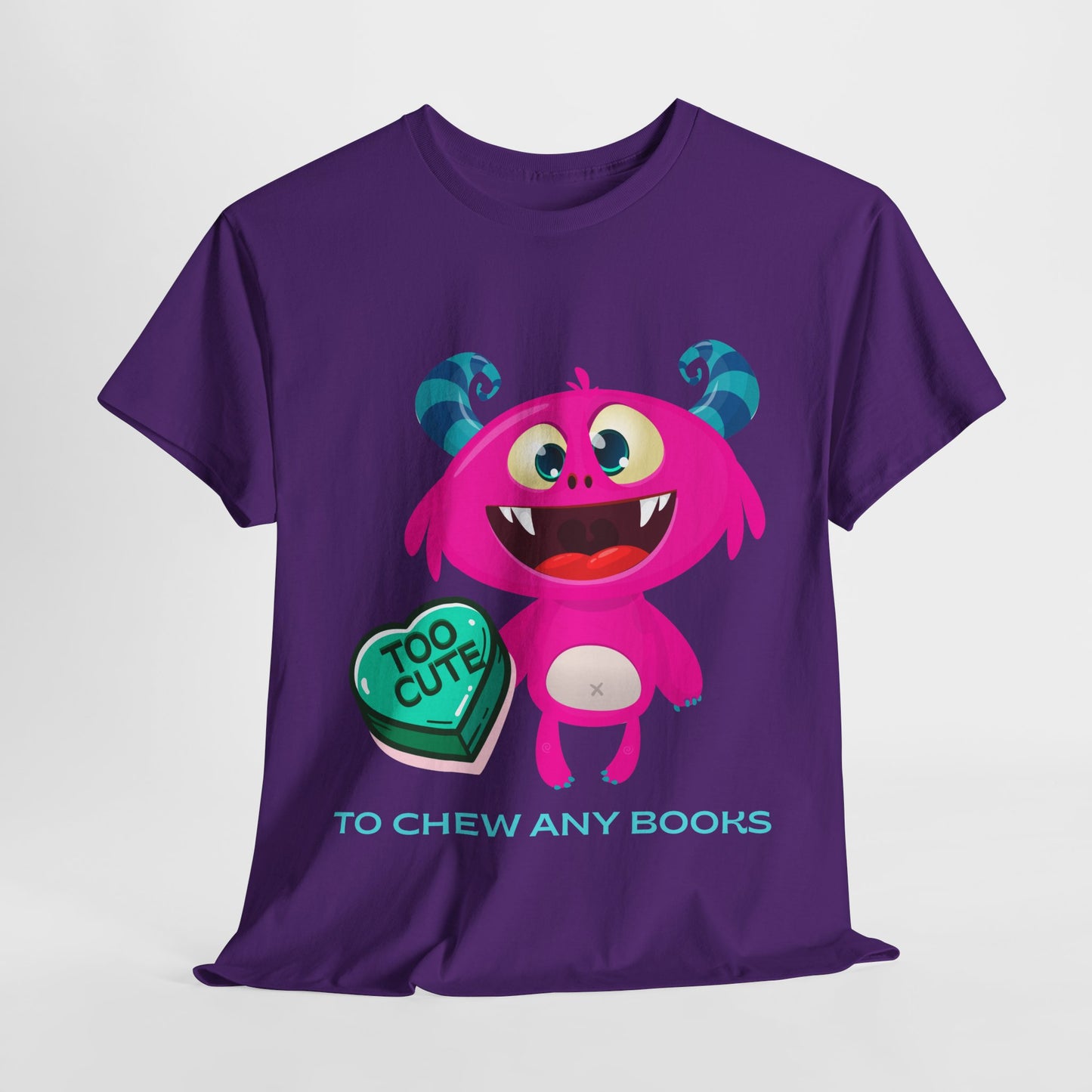 Teen/Adult Unisex Too Cute to Chew – Funny Reading Shirt for Monster Lovers & Book Fans