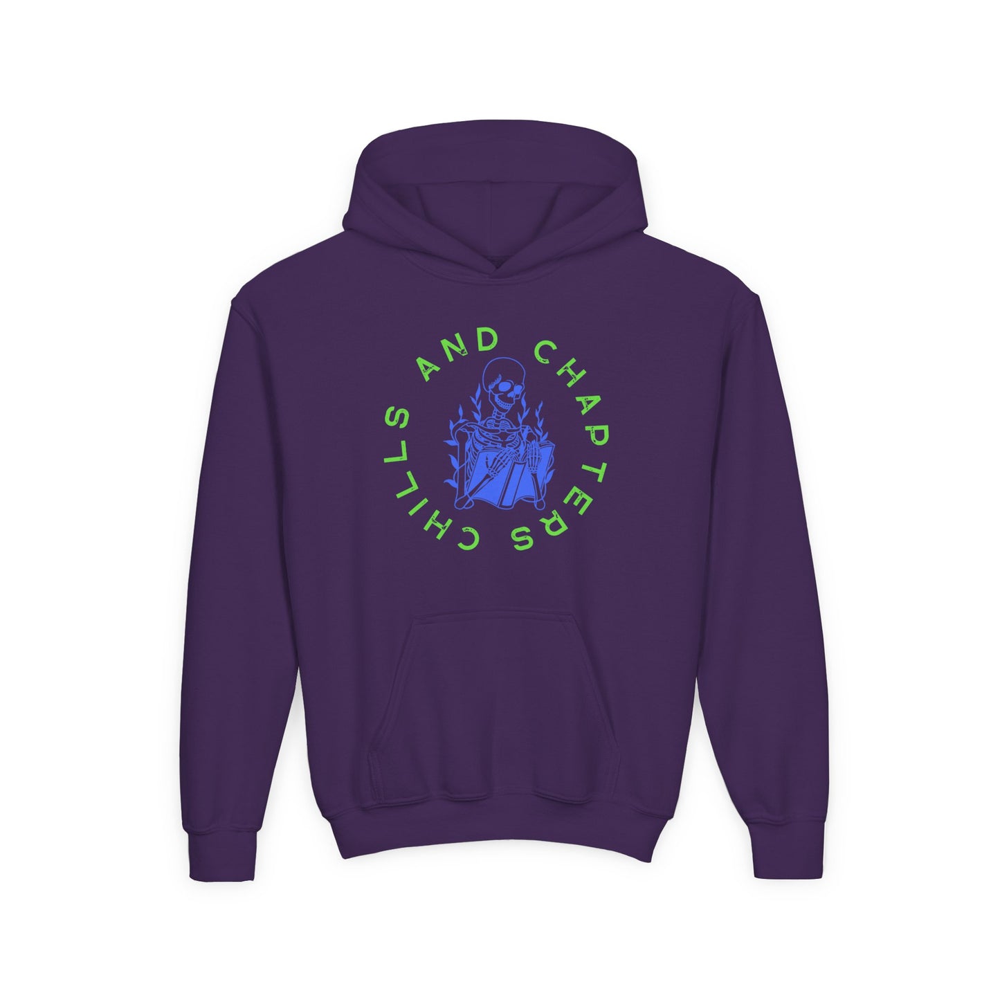 Youth Chapters and Chills Hoodie β Spooky Skeleton Reader Design