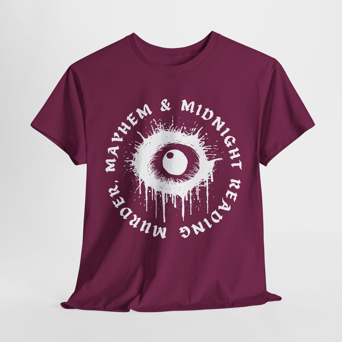 Teen/Adult Unisex Mayhem & Midnight Reading T-Shirt – Horror Eye Graphic Tee