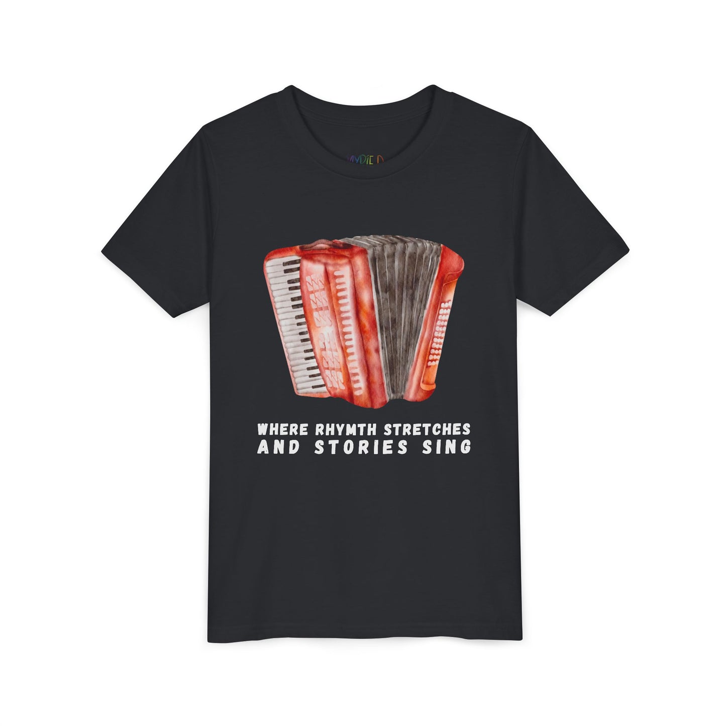 Youth Where Rhythm Stretches and Stories Sing Tee – Accordion Shirt for Creative Young Minds