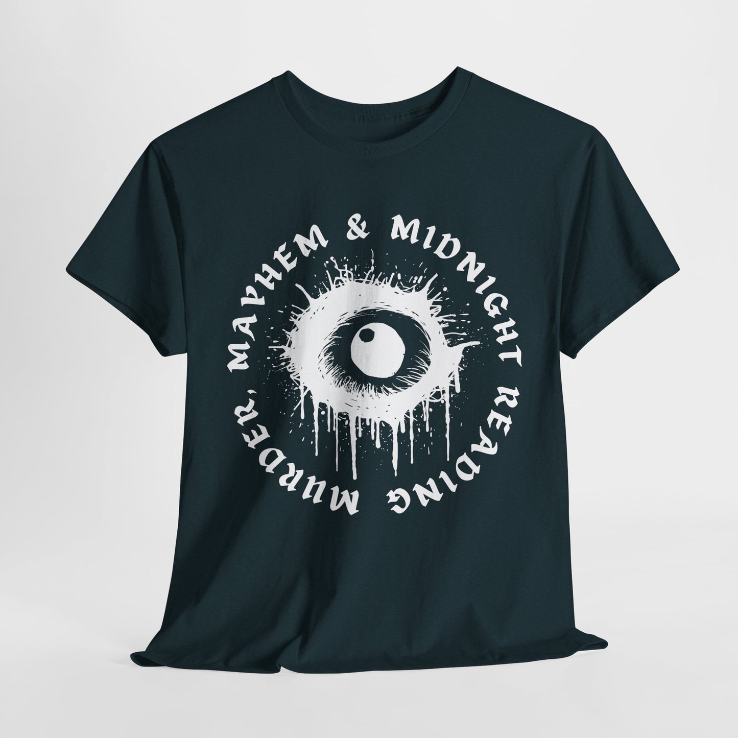 Teen/Adult Unisex Mayhem & Midnight Reading T-Shirt – Horror Eye Graphic Tee