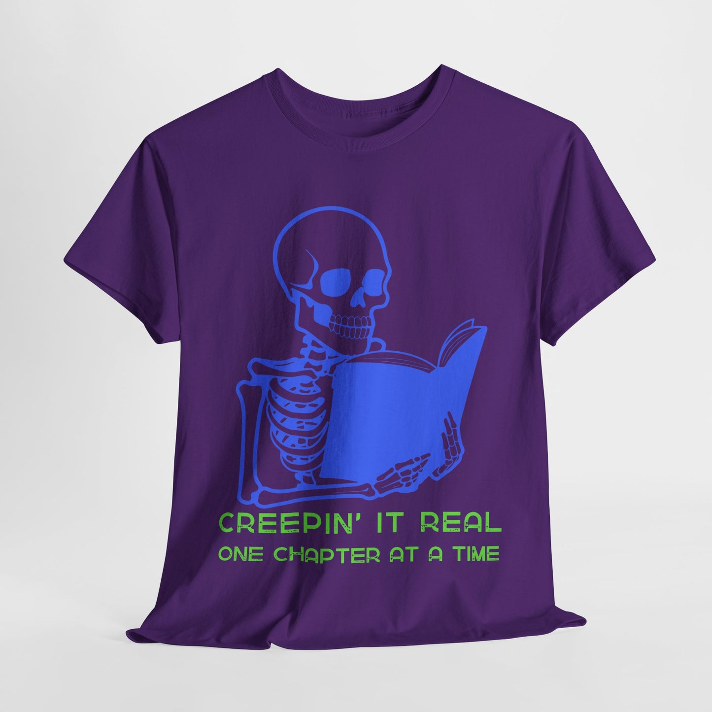 Teen/Adult Unisex Creepin’ It Real T-Shirt – Skeleton Horror Reader Graphic Tee