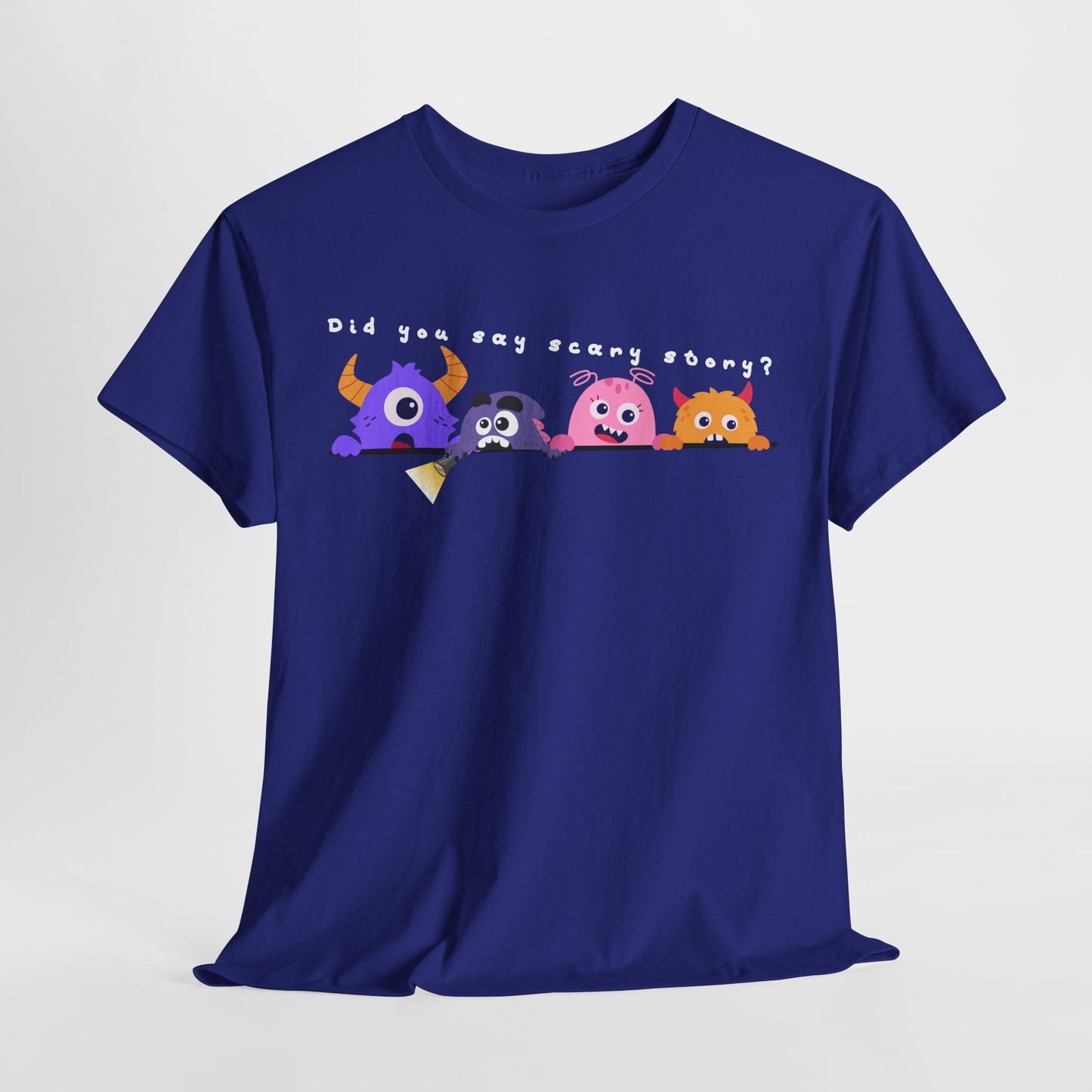Teen/Adult Unisex “Did You Say Scary Story?” Tee – Creepy-Cute Read-Aloud Shirt for Bookworms & Storytellers