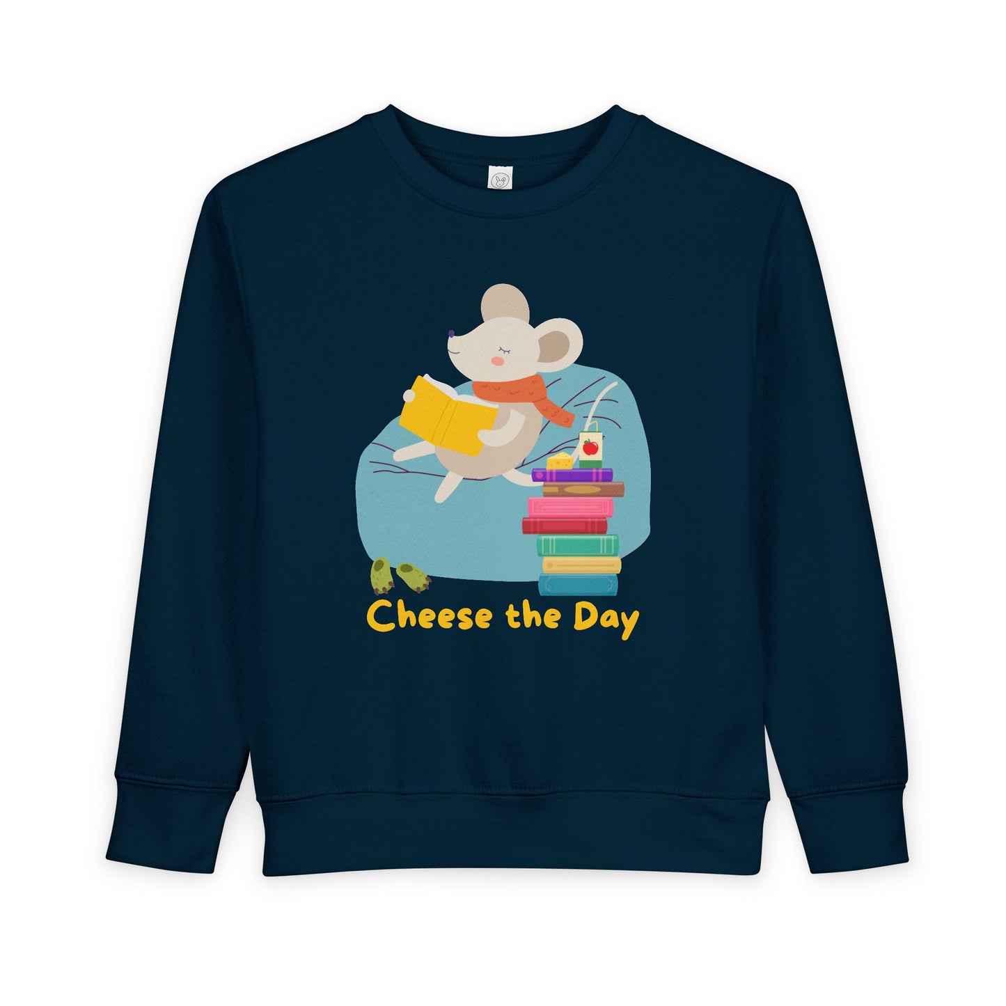 Toddler Cheese the Day Sweatshirt β Adorable Mouse Reading Crewneck for Little Bookworms