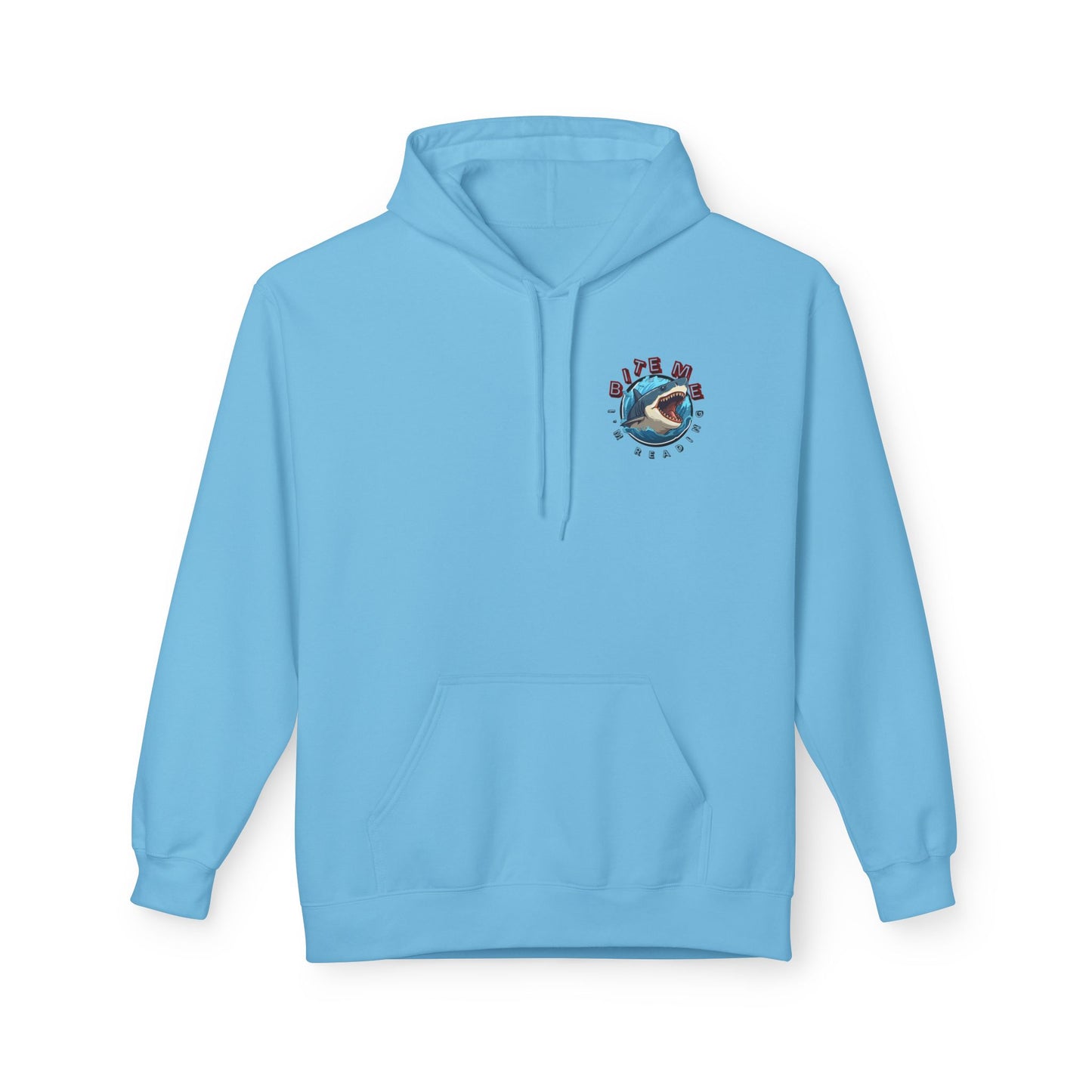Teen/Adult Unisex Bite Me Hoodie β Funny Shark Reading Design