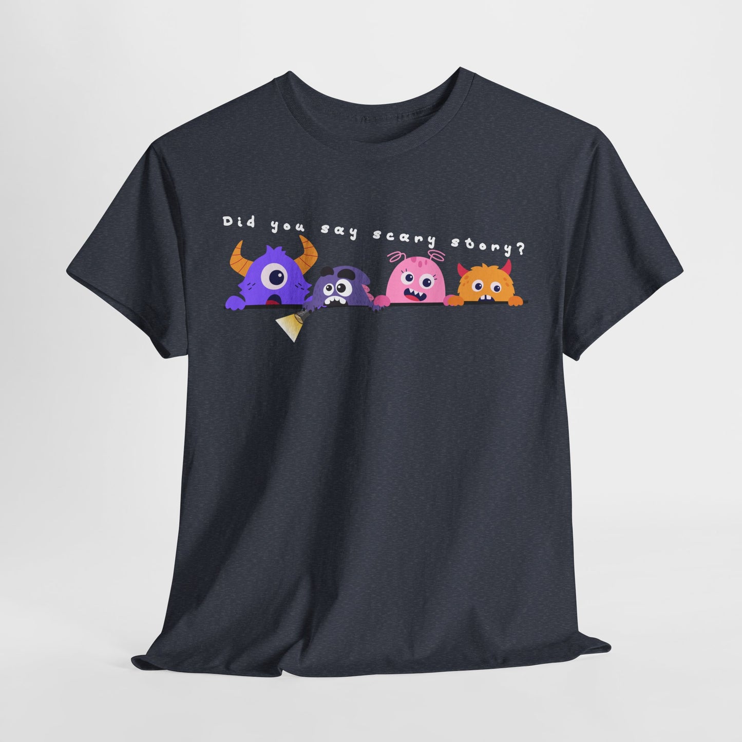 Teen/Adult Unisex “Did You Say Scary Story?” Tee – Creepy-Cute Read-Aloud Shirt for Bookworms & Storytellers