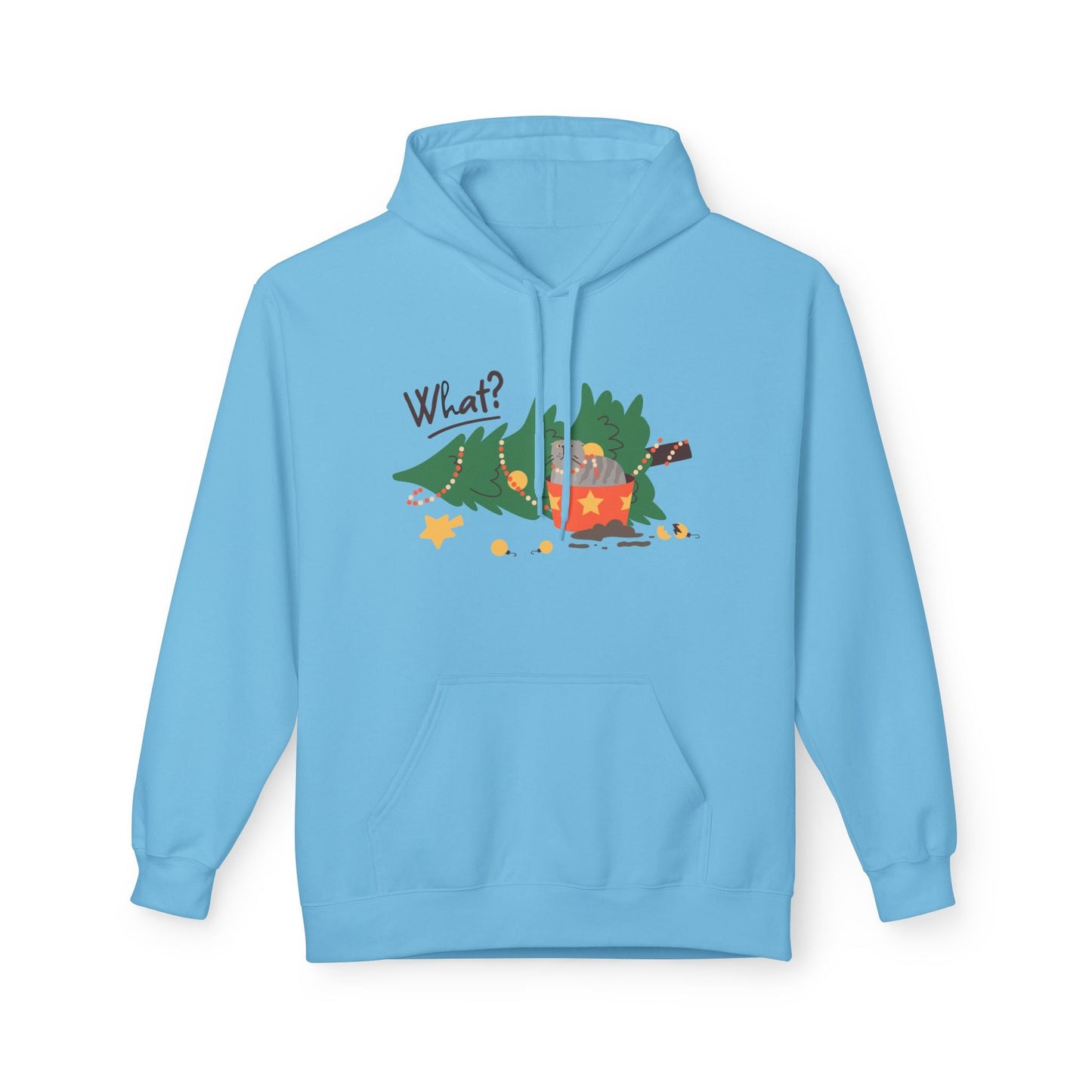Teen/Adult Unisex What? Hoodie – Funny Cat Christmas Design Printify