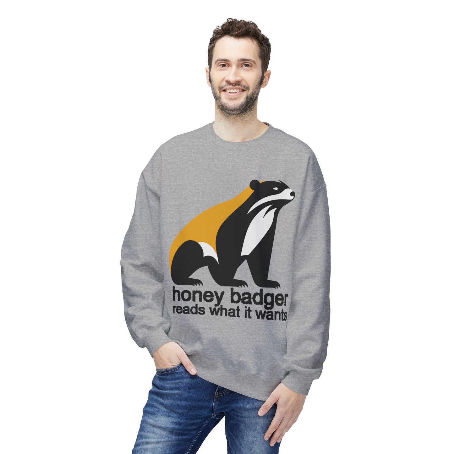 Teen/Adult Unisex Honey Badger Reads What It Wants Sweatshirt, Bold Book Lover Design
