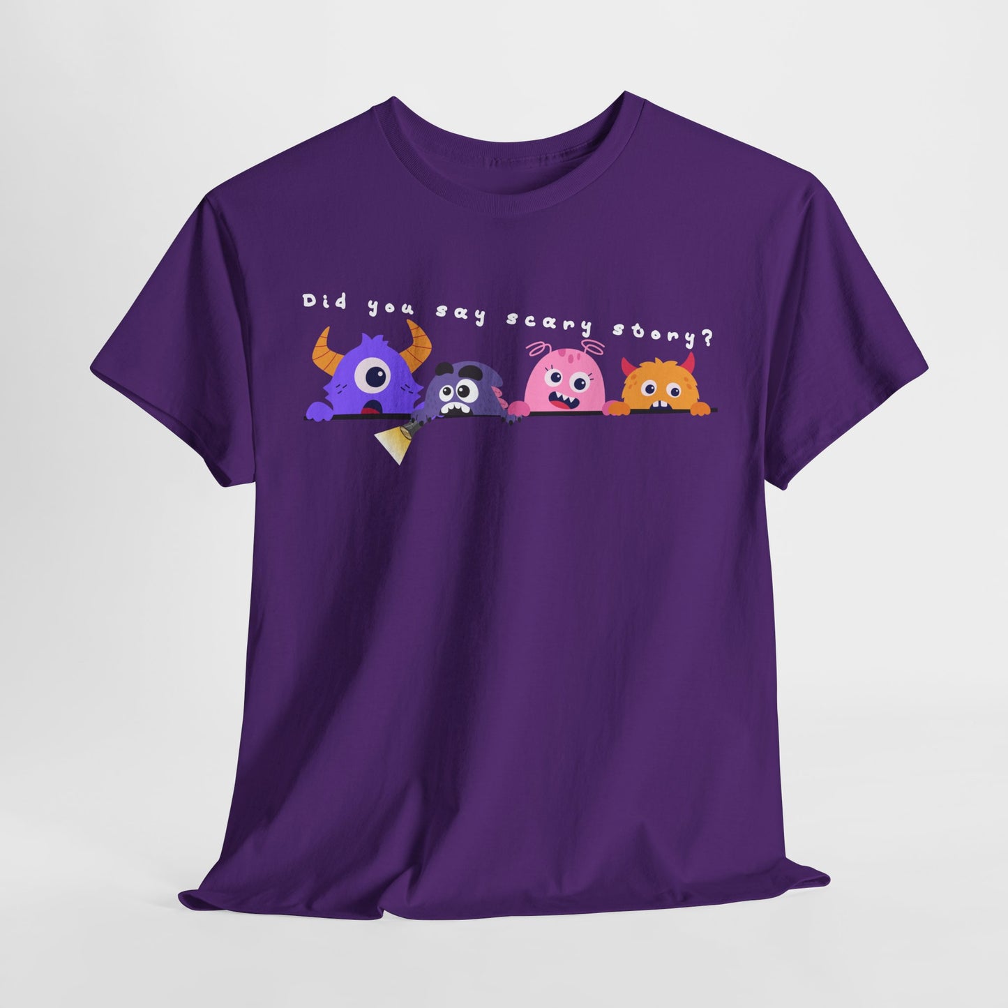 Teen/Adult Unisex “Did You Say Scary Story?” Tee – Creepy-Cute Read-Aloud Shirt for Bookworms & Storytellers