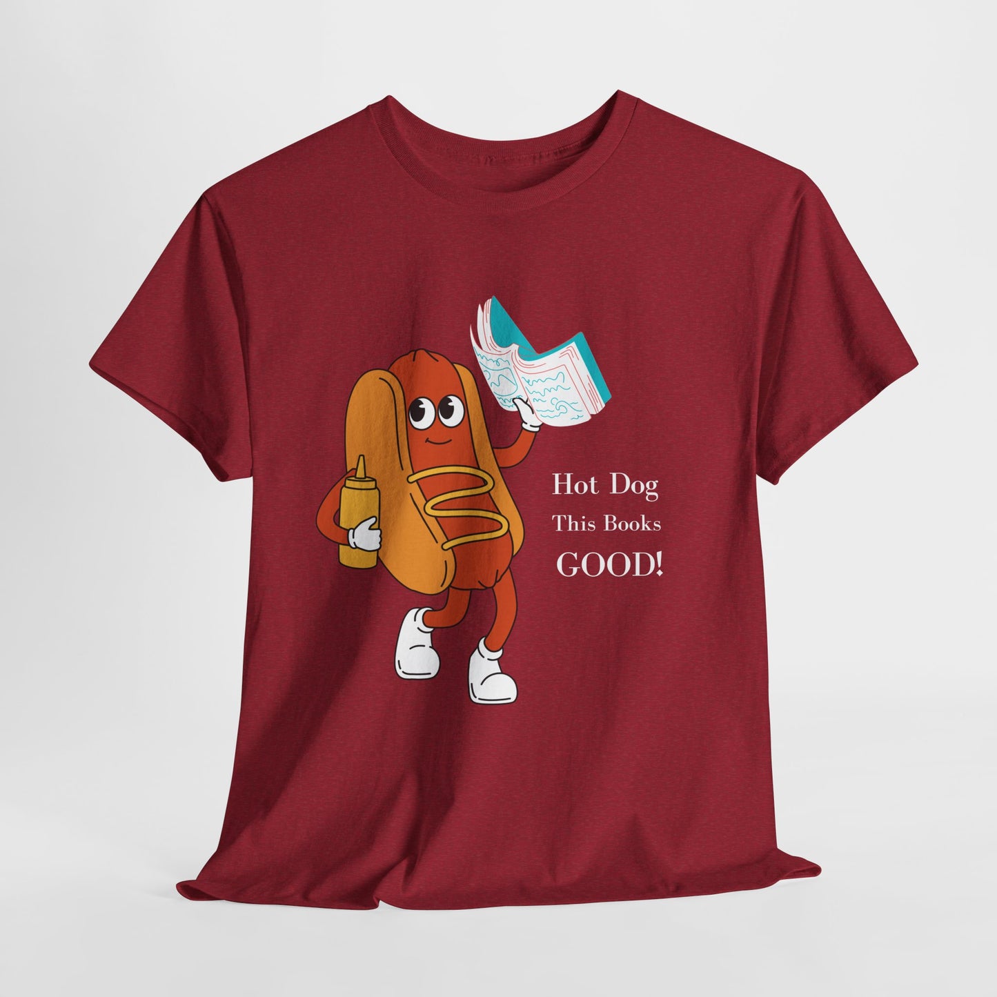 Teen/Adult Unisex Hot Dog, This Book’s GOOD! Tee – Punny Apparel for Hungry Readers
