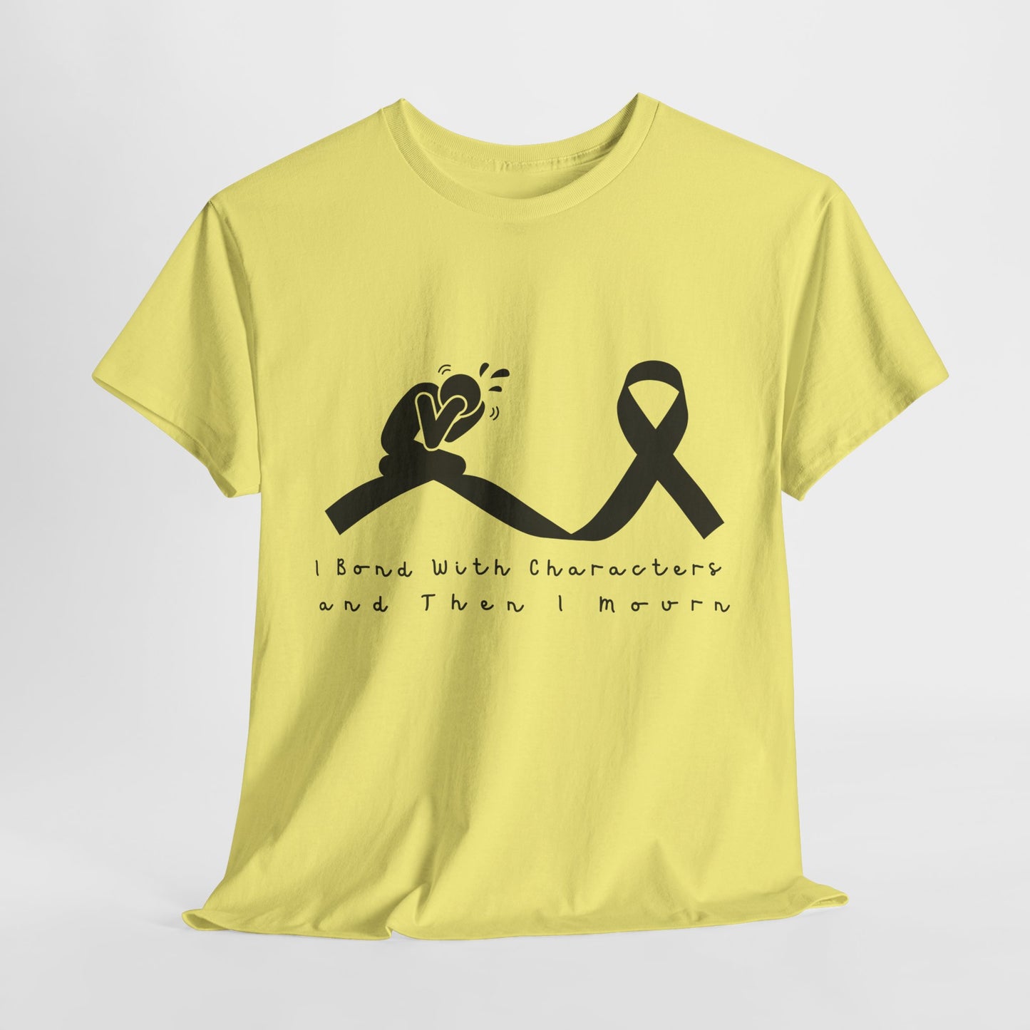 Teen/Adult Unisex I Bond With Characters and Then I Mourn Tee – Book Loss Awareness (Ribbon Edition)