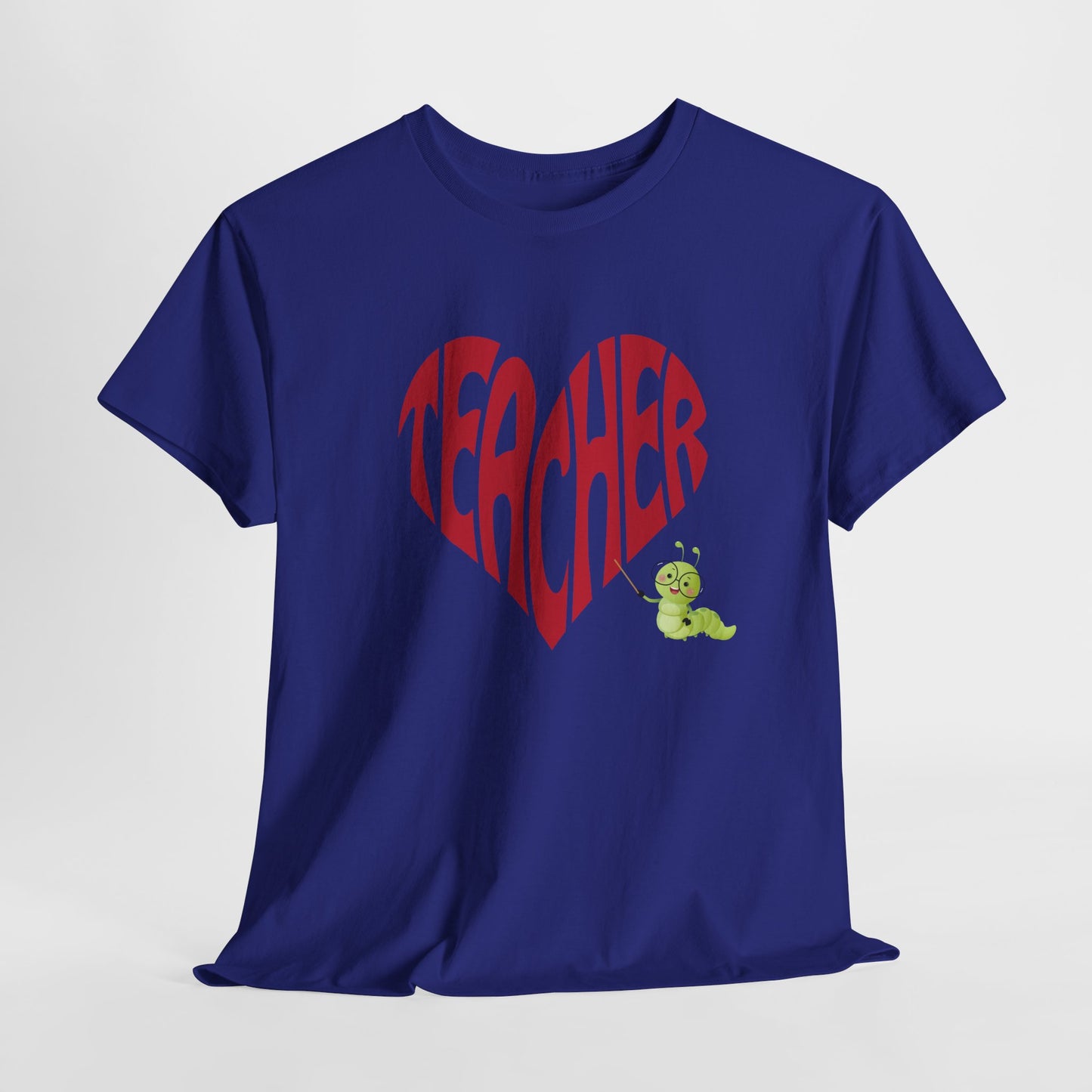 Teen/Adult Unisex Teacher Heart Tee – Retro Style with Bookworm Charm