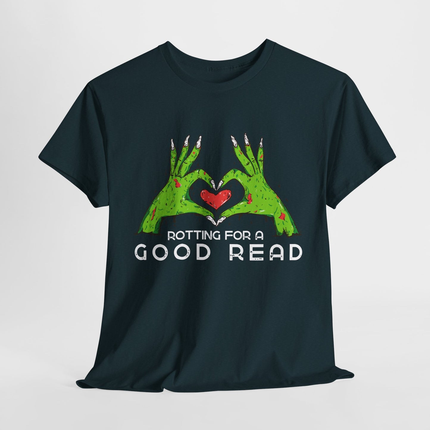 Teen/Adult Unisex "Rotting for a Good Read" Zombie Hands T-Shirt β Creepy Book Lover Tee