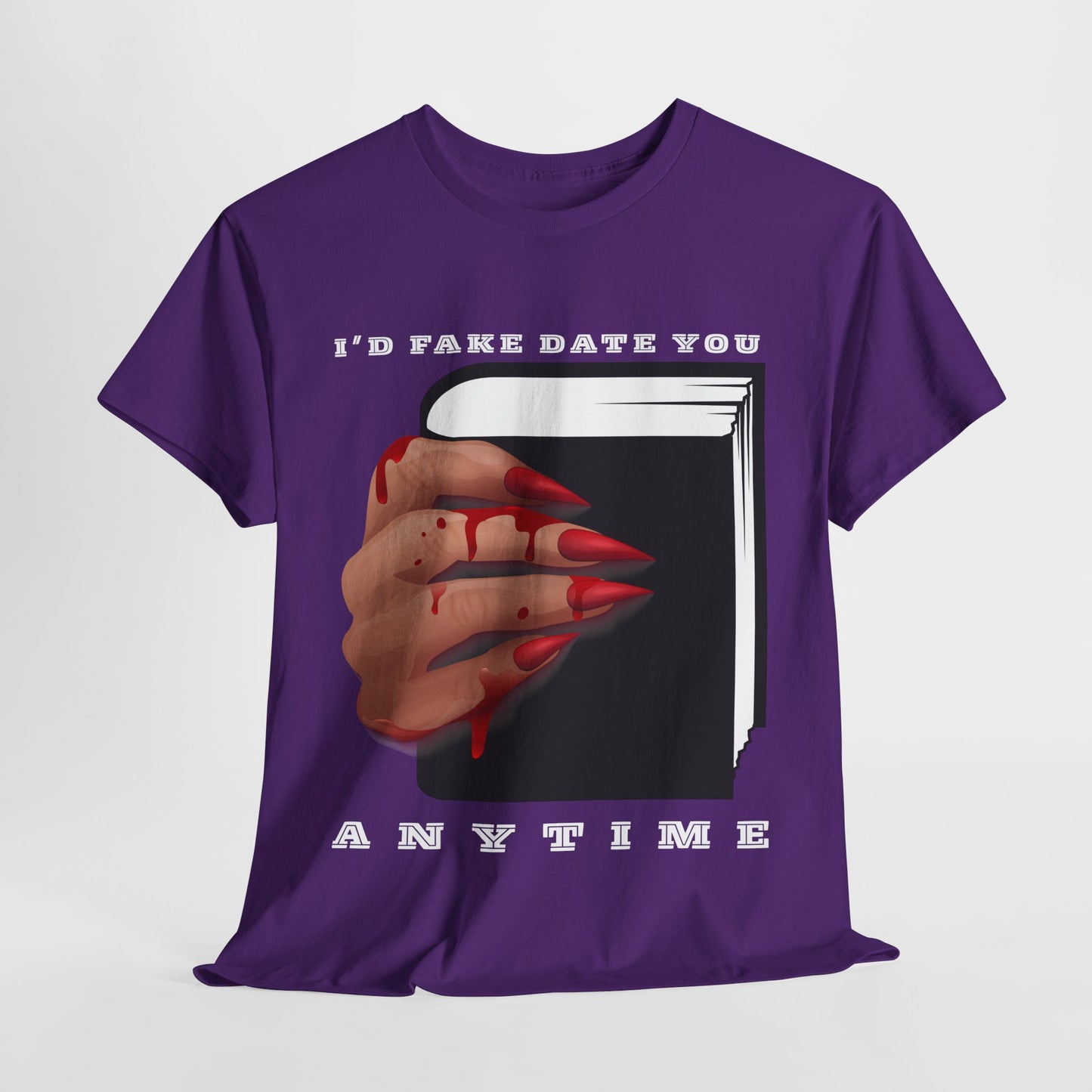 Teen/Adult Unisex “I’d Fake Date You Anytime” Tee – Bookish Banter with a Bloody Twist