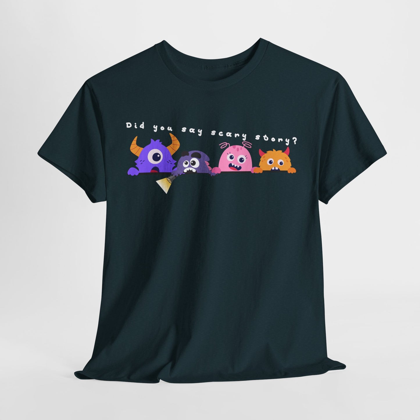 Teen/Adult Unisex “Did You Say Scary Story?” Tee – Creepy-Cute Read-Aloud Shirt for Bookworms & Storytellers