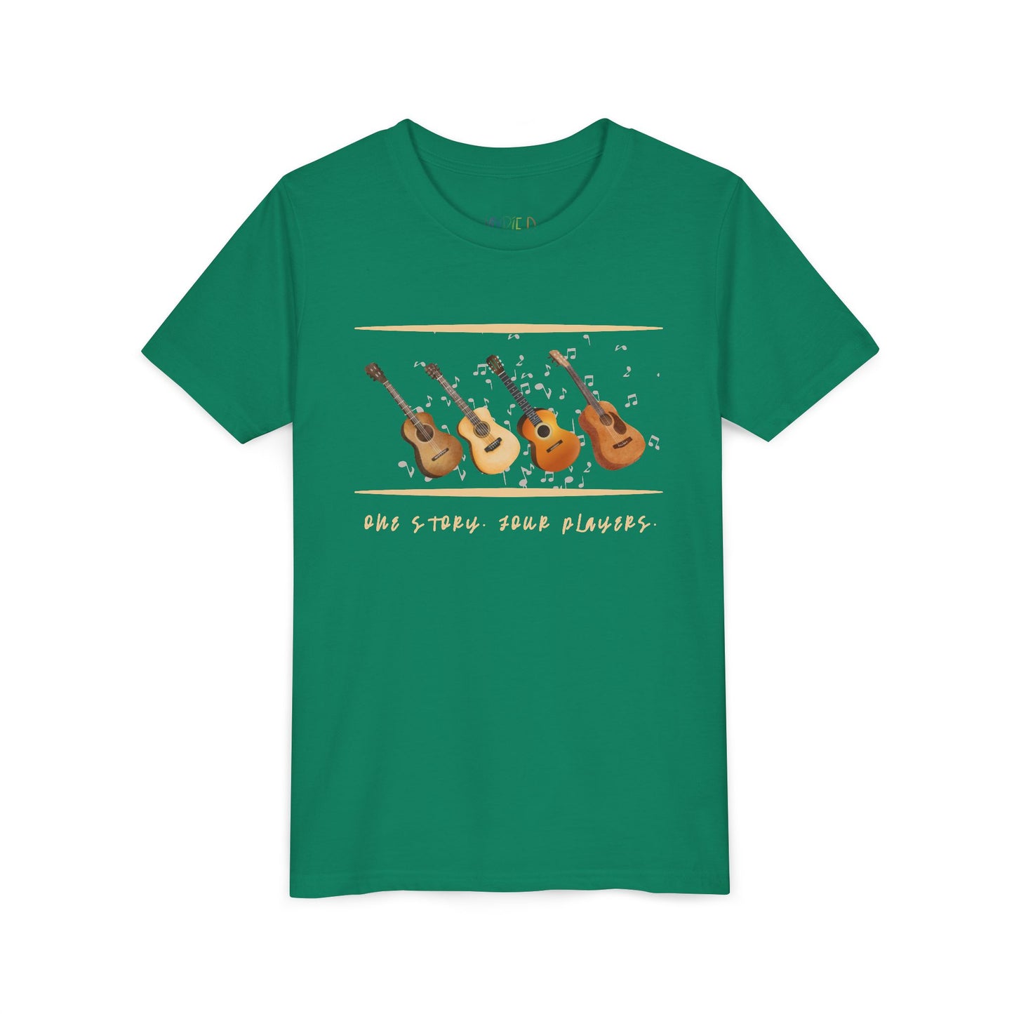 Youth One Story. Four Players. Tee β Guitar Ensemble Shirt for Collaborative Creatives (Words Edition)
