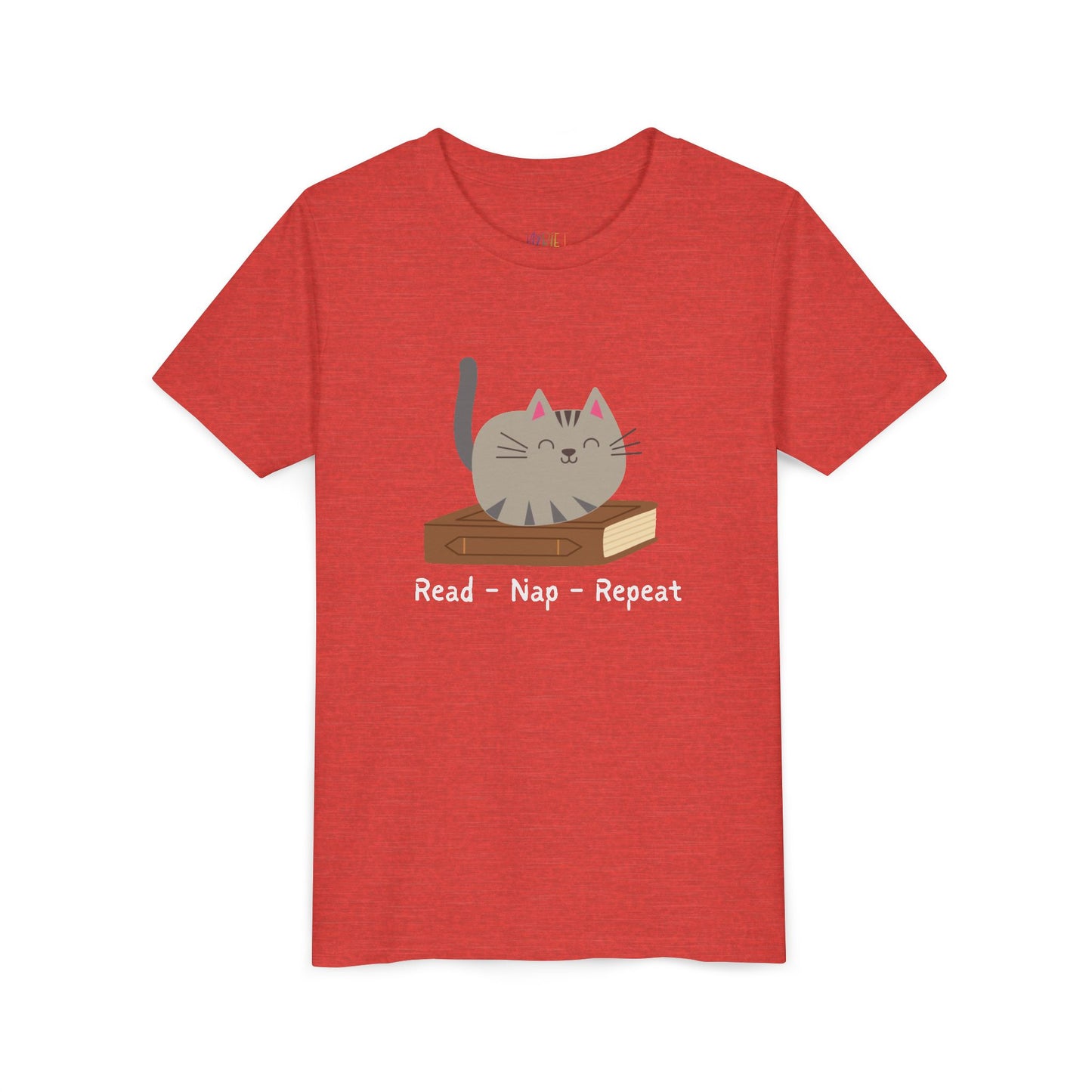 Youth Read β Nap β Repeat T-Shirt β Cozy Cat Tee for Bookish Kids