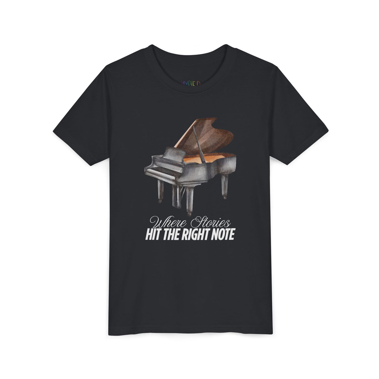 Youth Where Stories Hit the Right Note Tee – Piano Shirt for Kids Who Love Music and Meaning