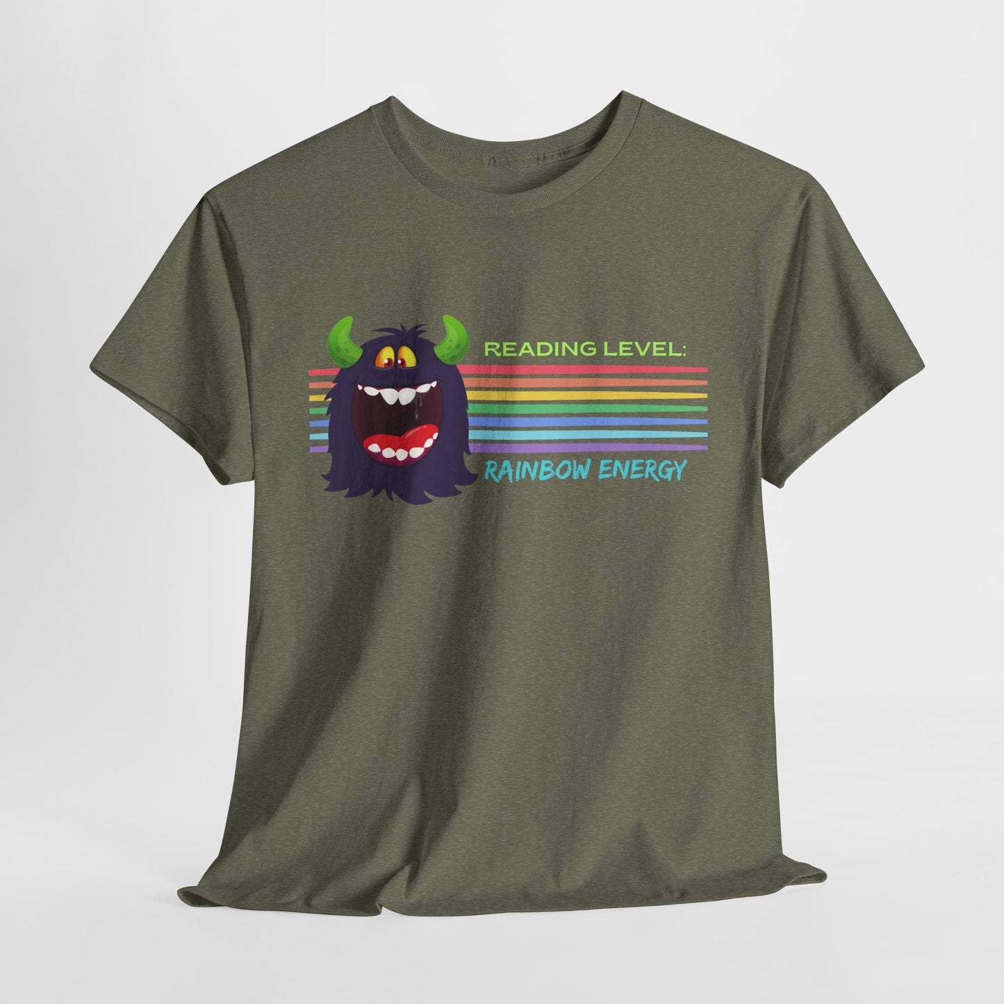 Teen/Adult Unisex “Rainbow Energy” Reading Shirt – Retro Monster Tee for Vibrant Book Lovers