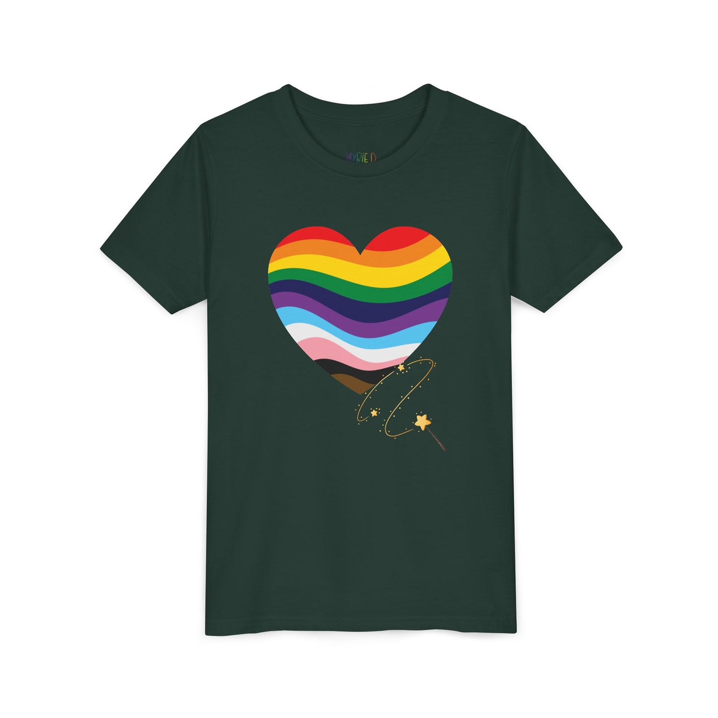 Youth Wand-Swished Rainbow Heart Tee – Lead with Love, Shine with Pride