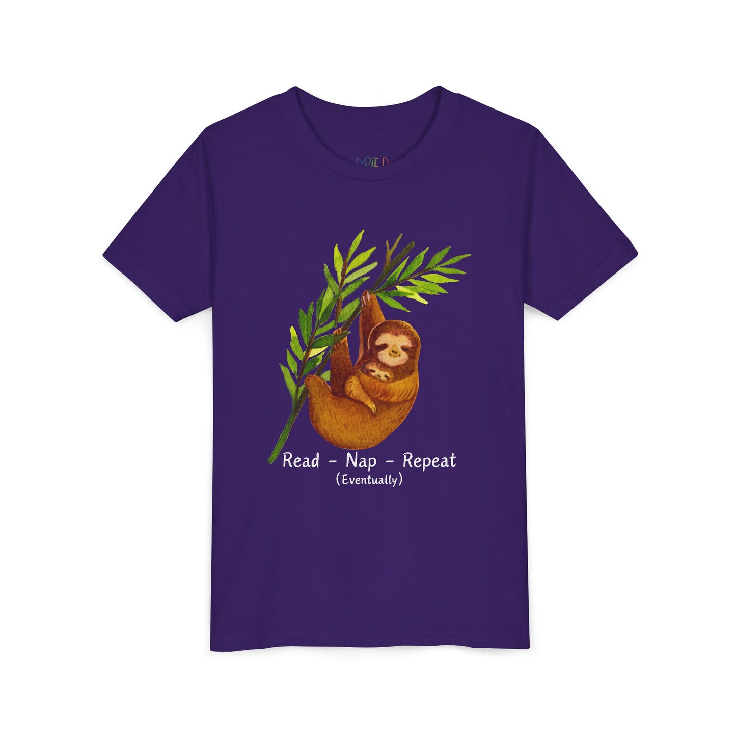 Youth Read – Nap – Repeat (Eventually) Tee – Sloth Book Shirt for Easygoing Young Readers