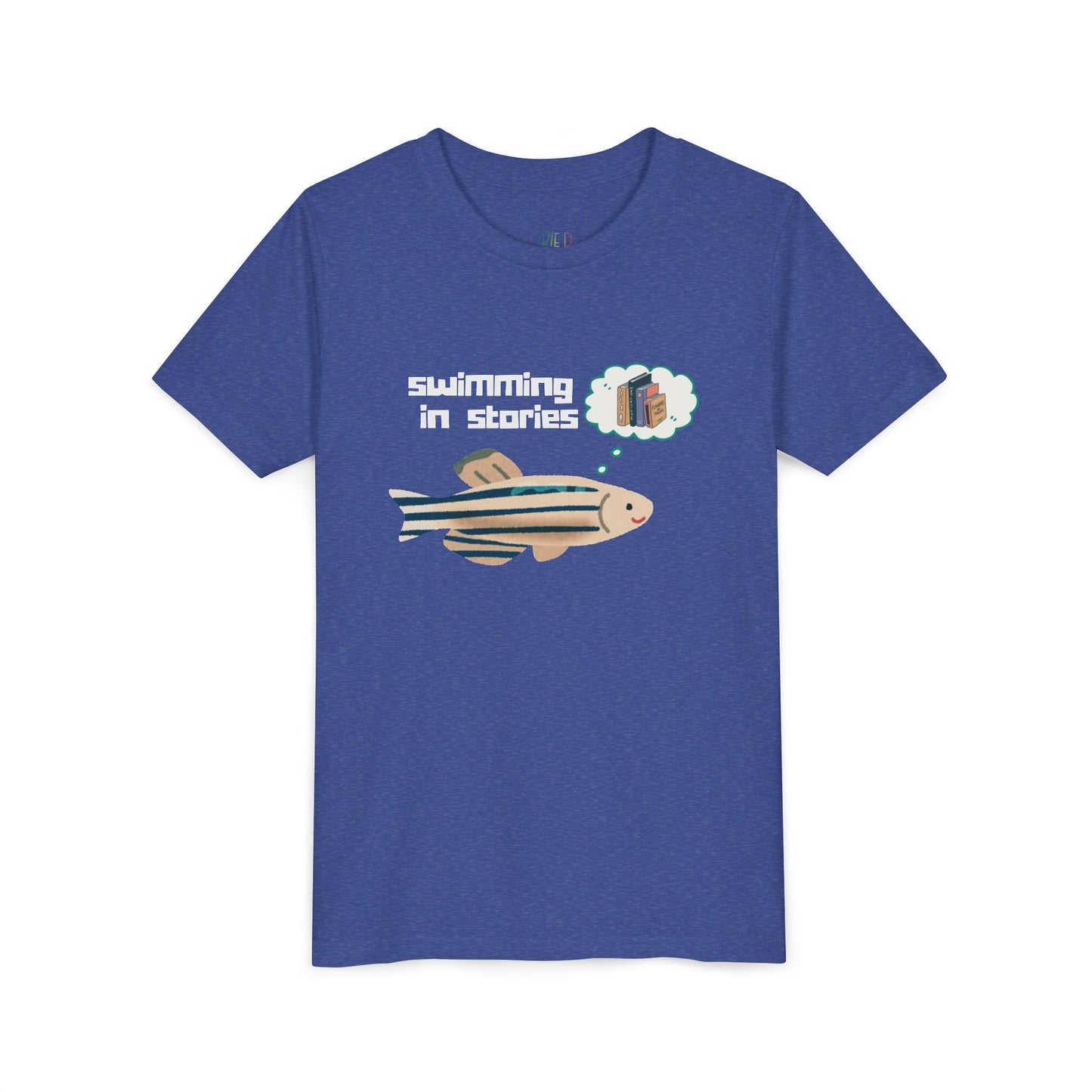 Youth Swimming in Stories Tee – Fun Reading Shirt for Curious Kids. A dreamy design for book-loving adventurers