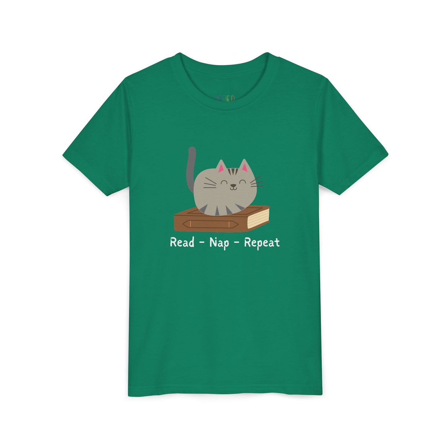 Youth Read β Nap β Repeat T-Shirt β Cozy Cat Tee for Bookish Kids