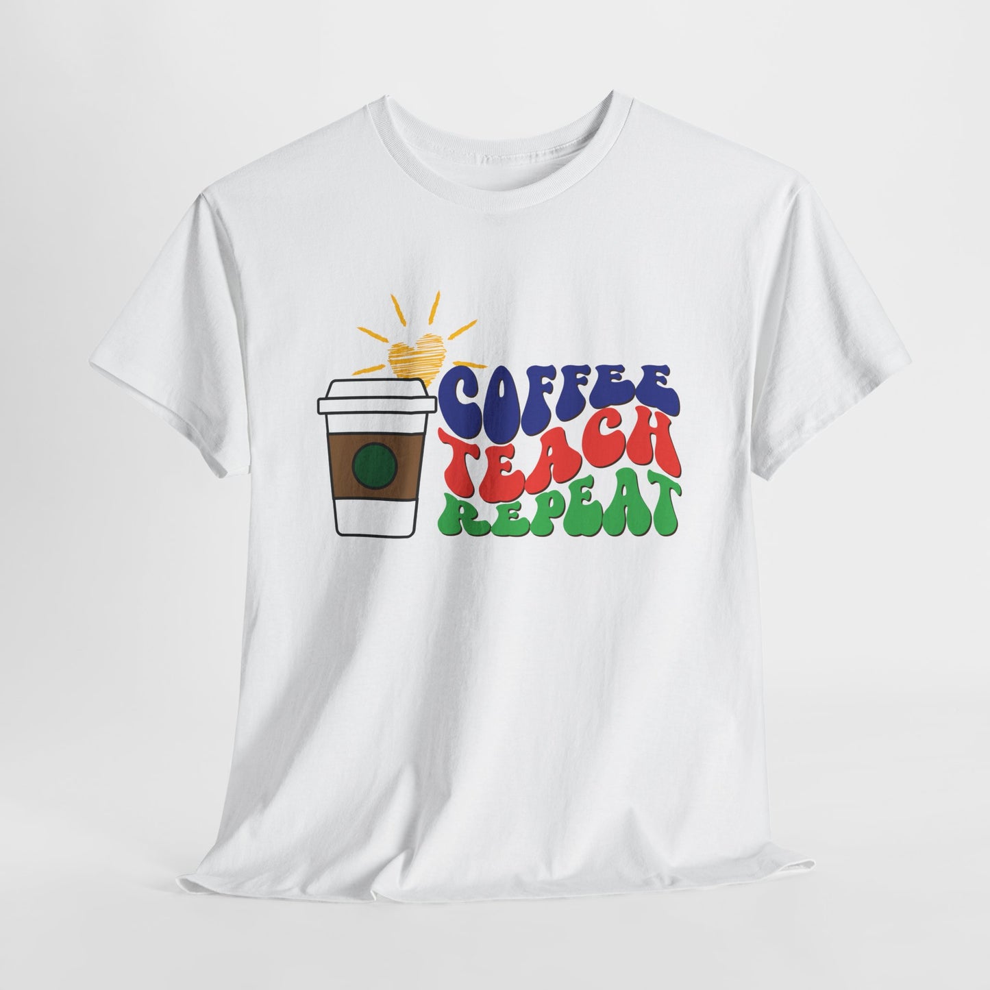 Teen/Adult Unisex Coffee. Teach. Repeat. Tee – Groovy Retro Shirt for Teachers