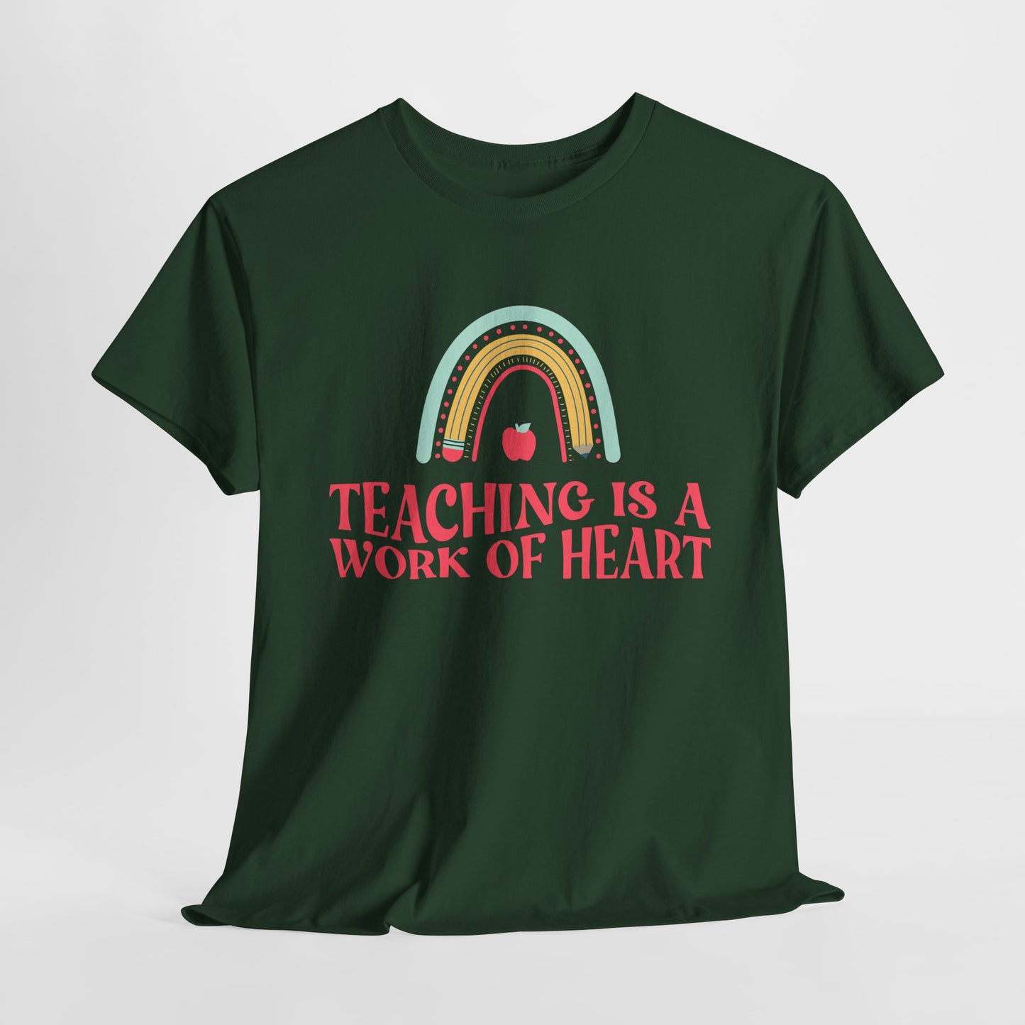 Teen/Adult Unisex Teaching Is a Work of Heart – Rainbow Apple Tee for Teachers