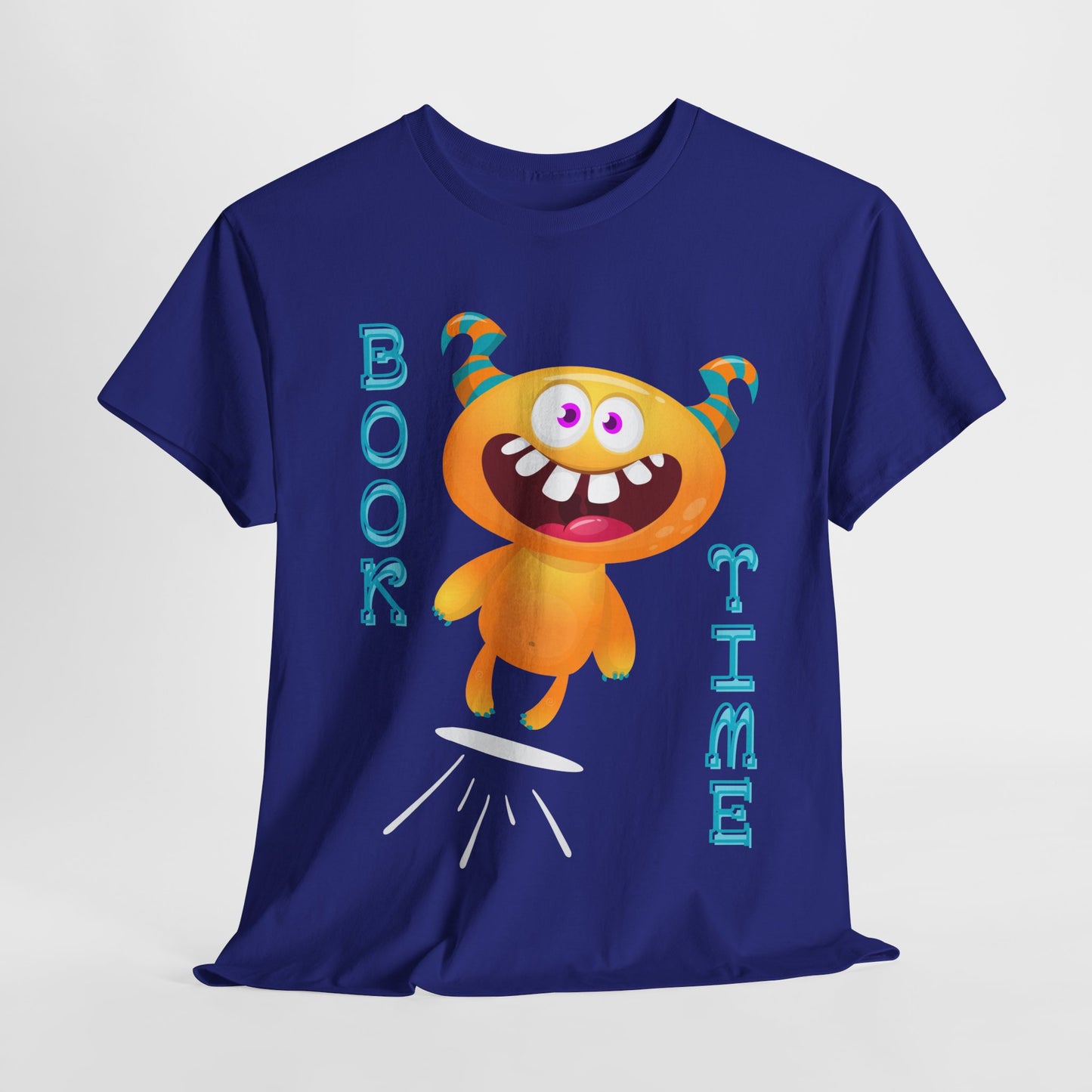 Teen/Adult Unisex “Book Time” Tee – Playful Yellow Monster Reader Shirt for Book Lovers