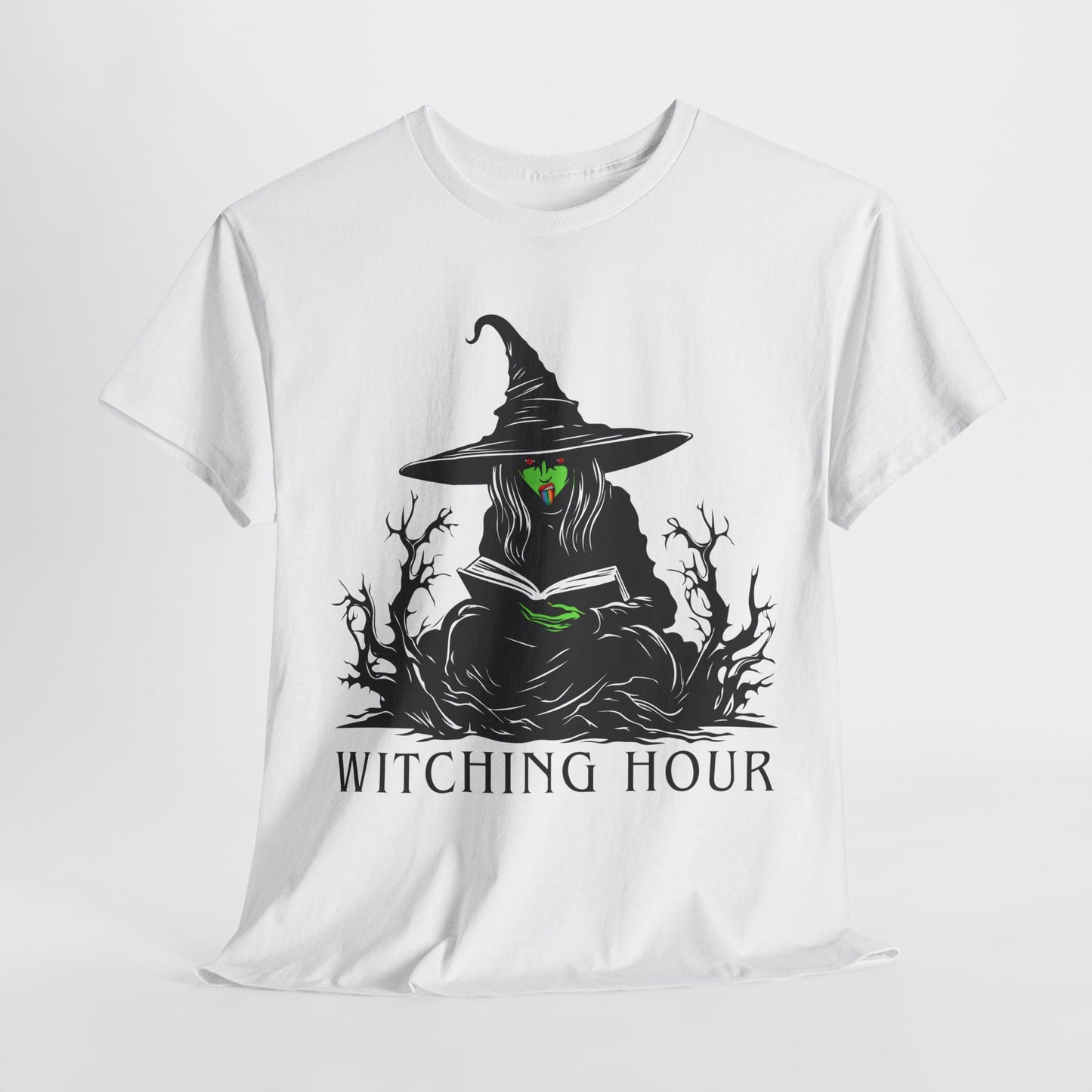 Teen/Adult Unisex Witching Hour T-Shirt – Spooky Reading Witch Graphic Tee