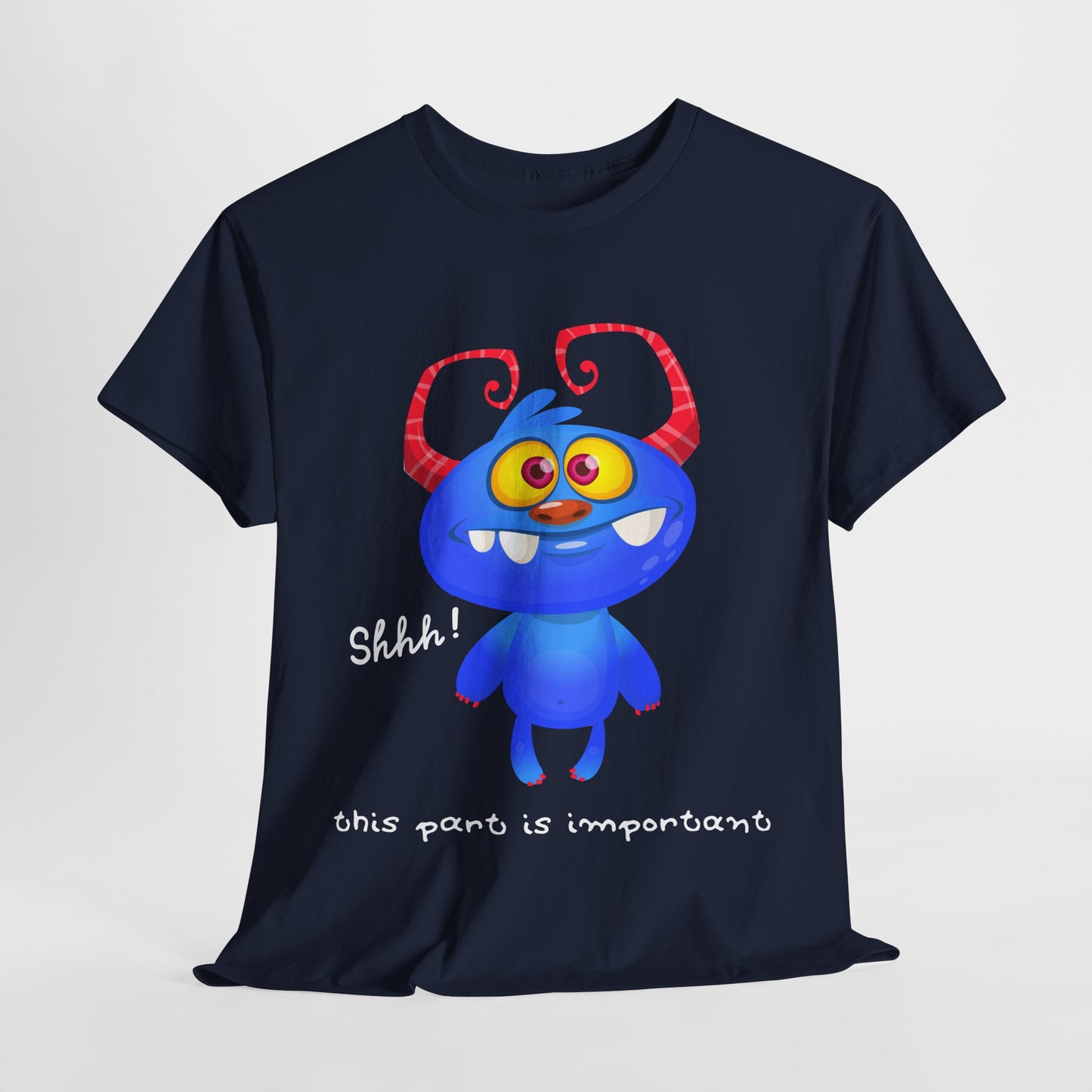 Teen/Adult Unisex “Shhh! This Part Is Important” Tee – Cute Blue Monster Quiet Zone Reading Shirt