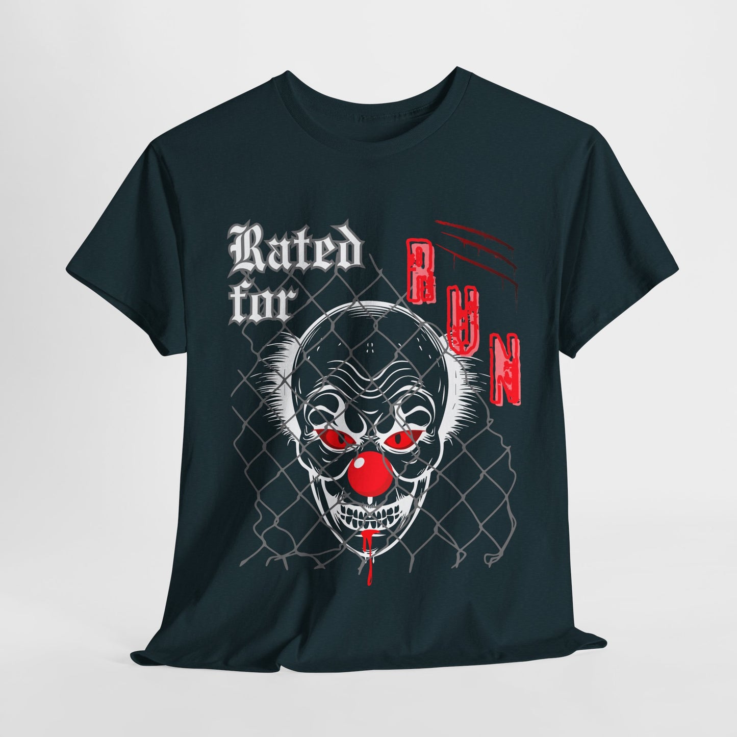 Teen/Adult Unisex Rated for Run T-Shirt – Creepy Clown Horror Graphic Tee
