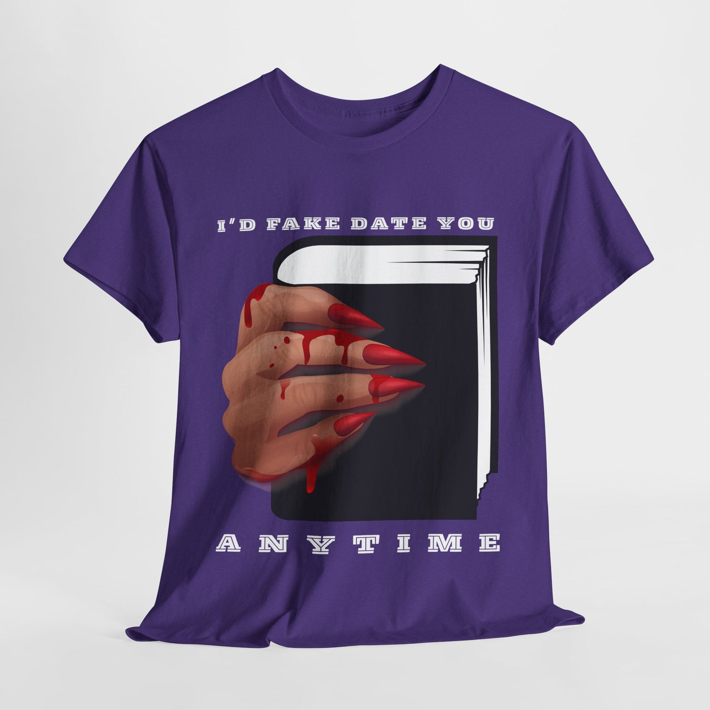 Teen/Adult Unisex “I’d Fake Date You Anytime” Tee – Bookish Banter with a Bloody Twist