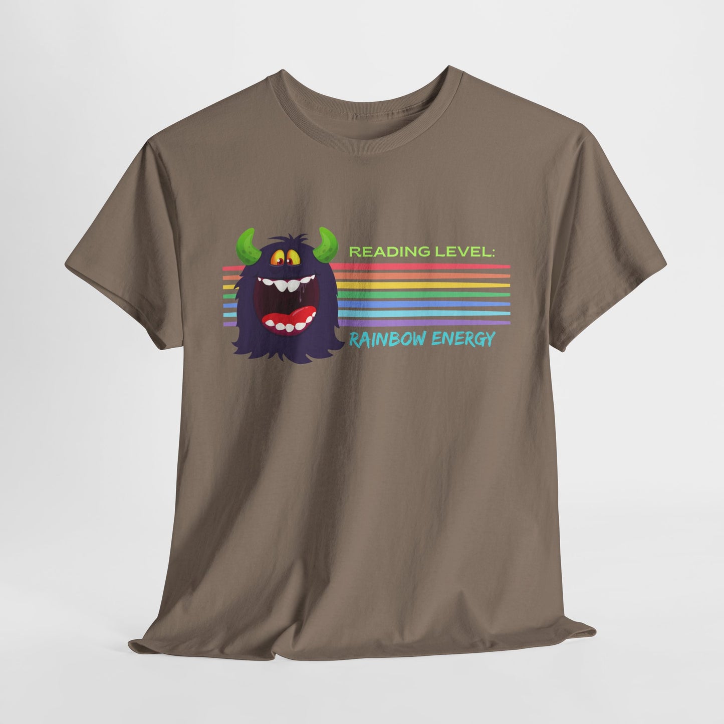 Teen/Adult Unisex “Rainbow Energy” Reading Shirt – Retro Monster Tee for Vibrant Book Lovers