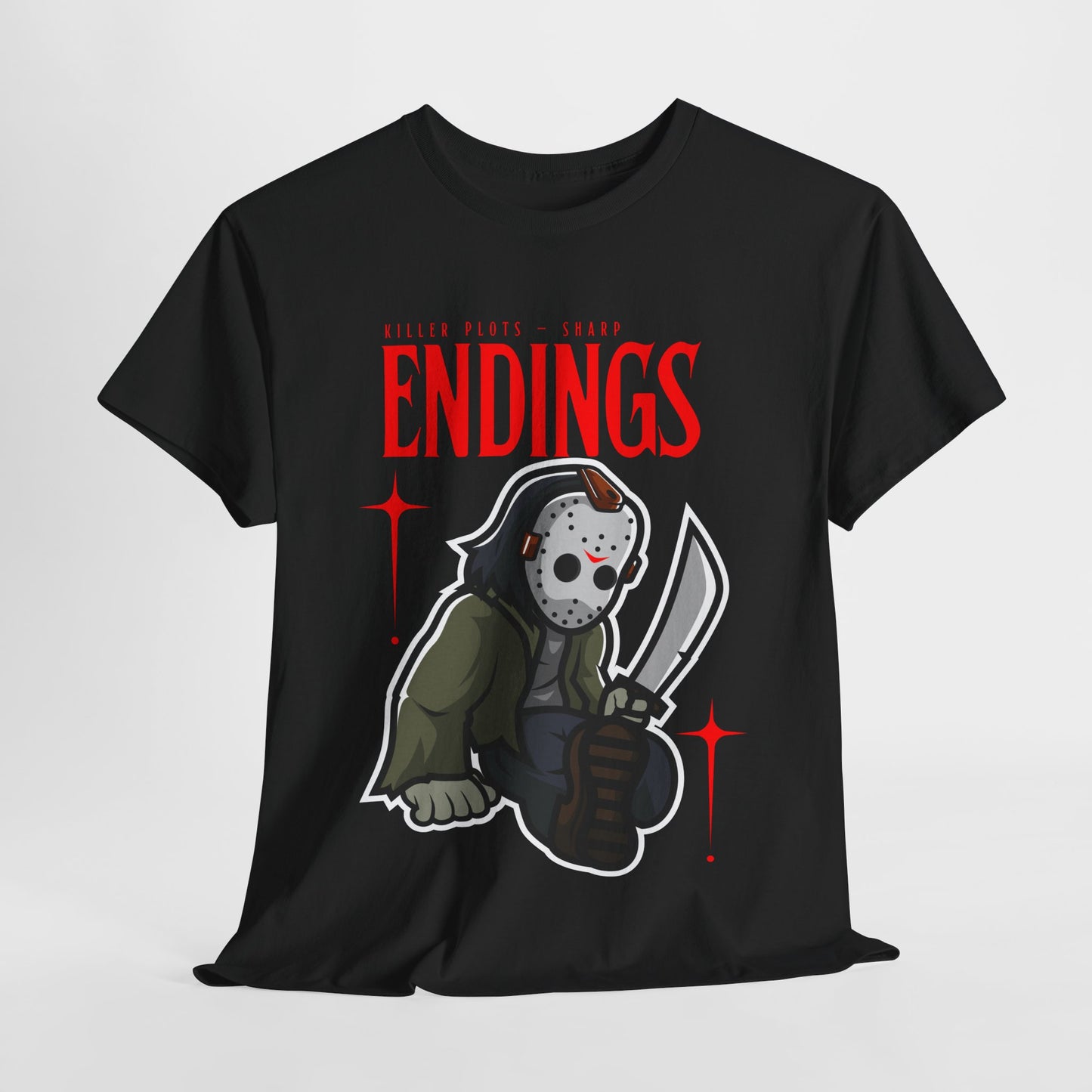 Teen/Adult Unisex Killer Plots, Sharp Endings T-Shirt – Horror Slasher Graphic Tee