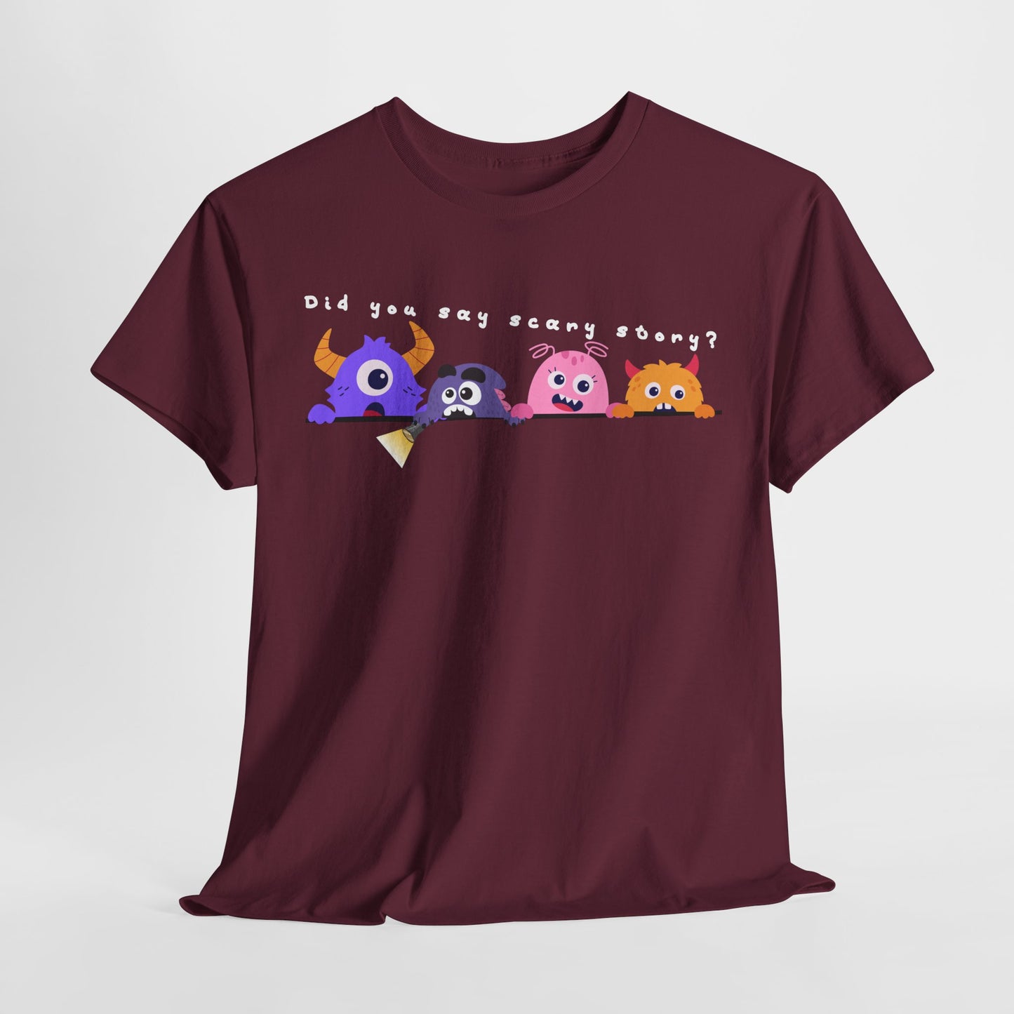 Teen/Adult Unisex “Did You Say Scary Story?” Tee – Creepy-Cute Read-Aloud Shirt for Bookworms & Storytellers