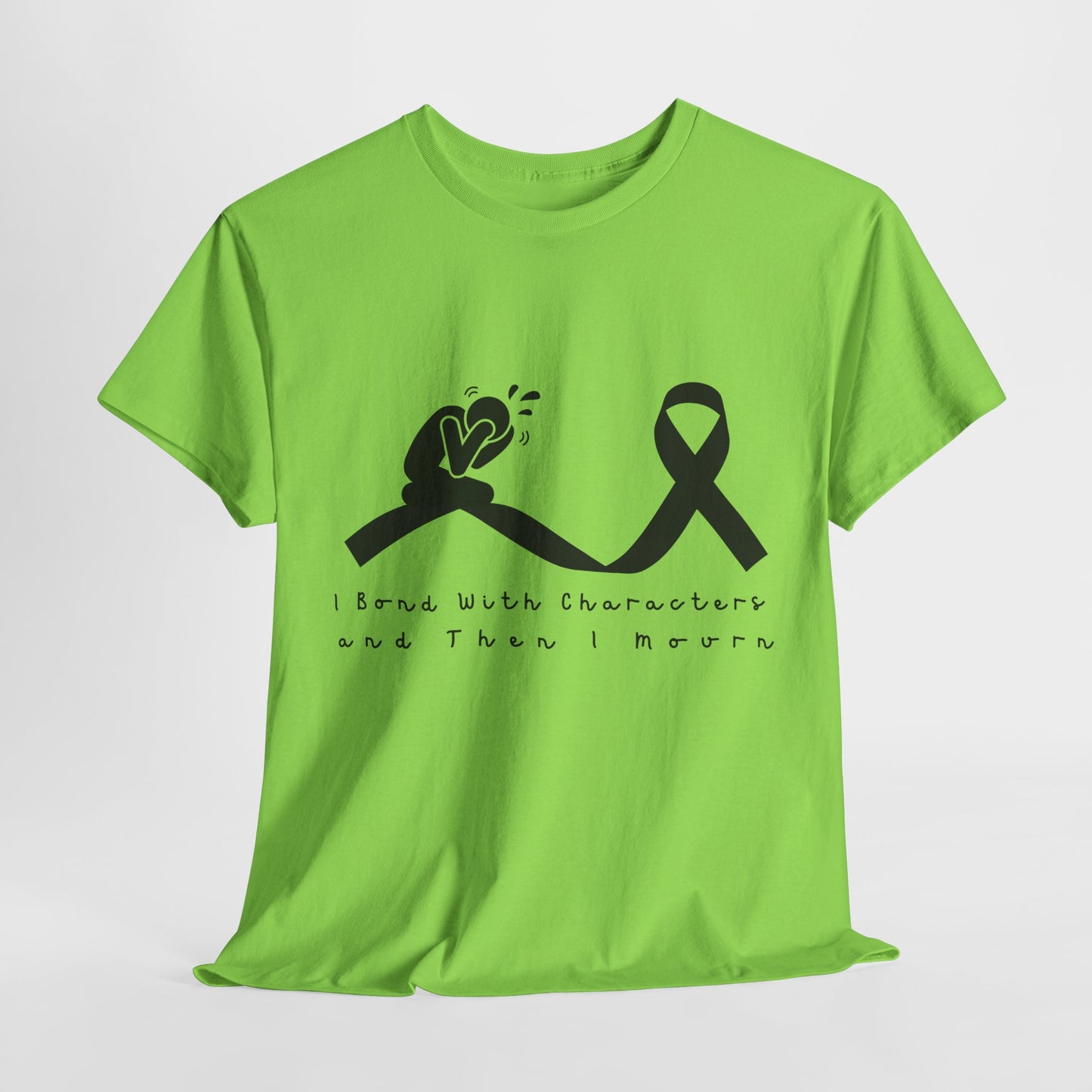 Teen/Adult Unisex I Bond With Characters and Then I Mourn Tee – Book Loss Awareness (Ribbon Edition)