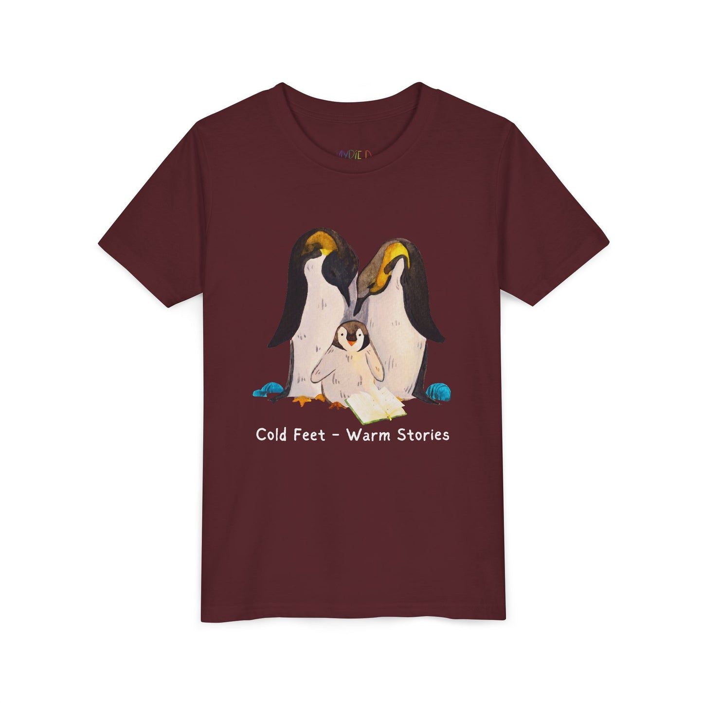 Youth Cold Feet β Warm Stories Tee β Cozy Penguin Shirt for Wintertime Readers