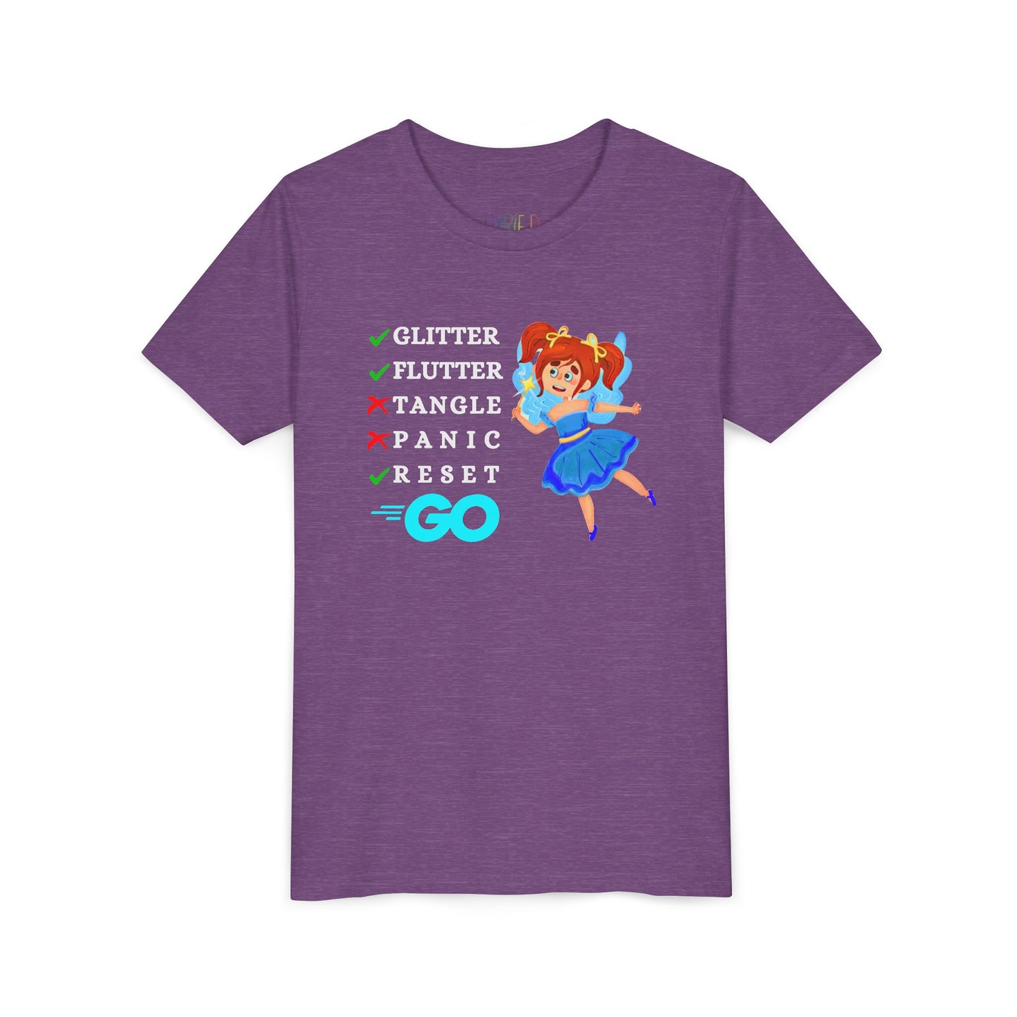 Youth Glitter. Flutter. Reset. GO. Tee – Bounce Back Like a Pro