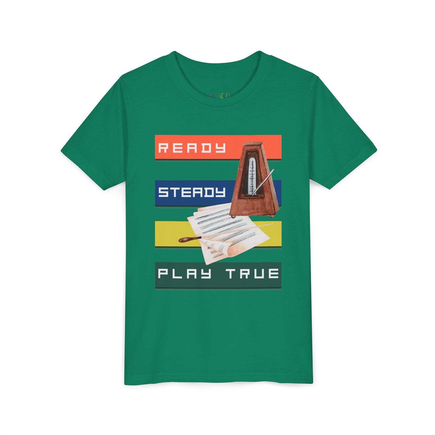 Youth Ready. Steady. Play True Tee – Metronome Shirt for Focused Young Musicians