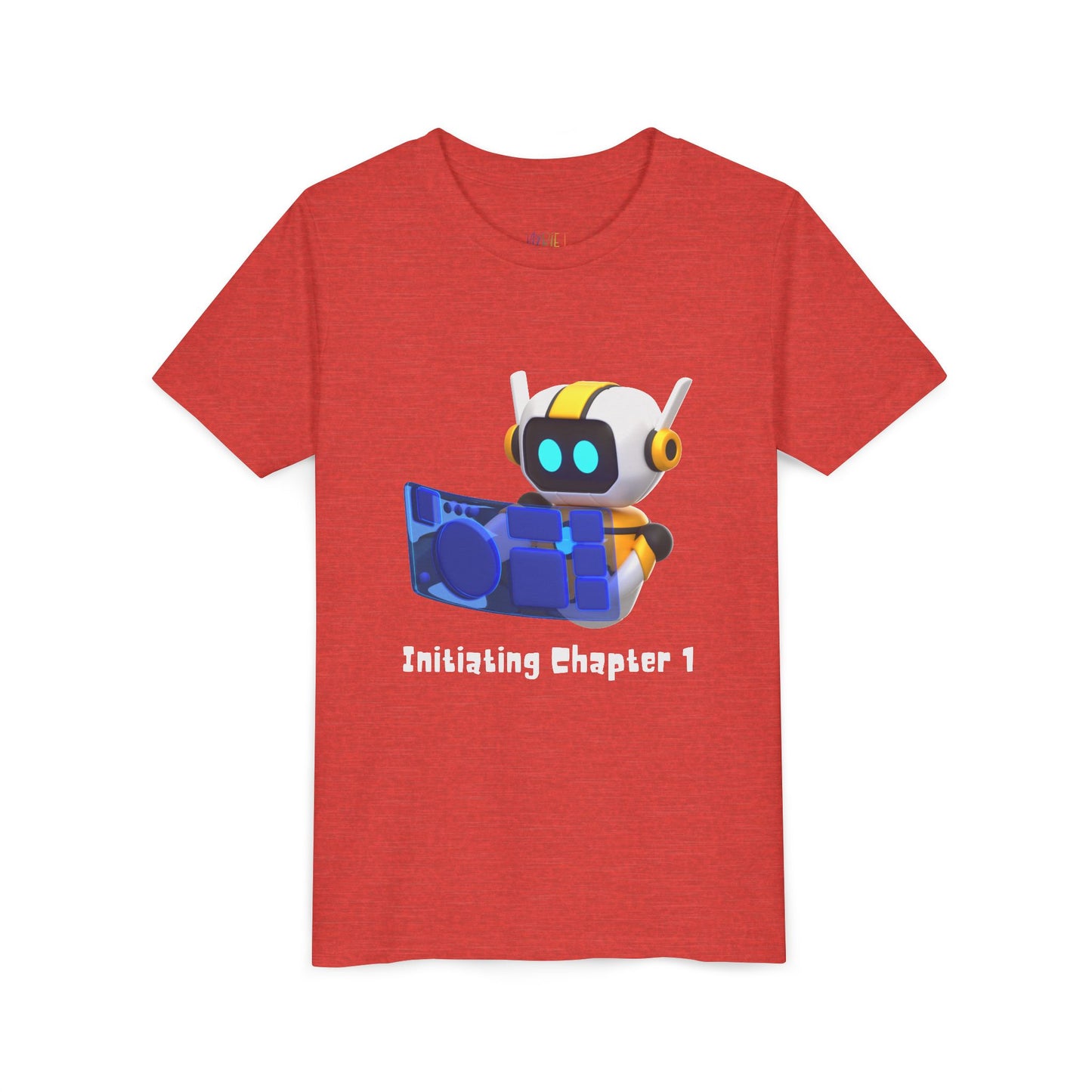Youth Initiating Chapter 1 Tee – Robot Reading Adventure Shirt, A fun first chapter for future book lovers and digital dreamers alike.